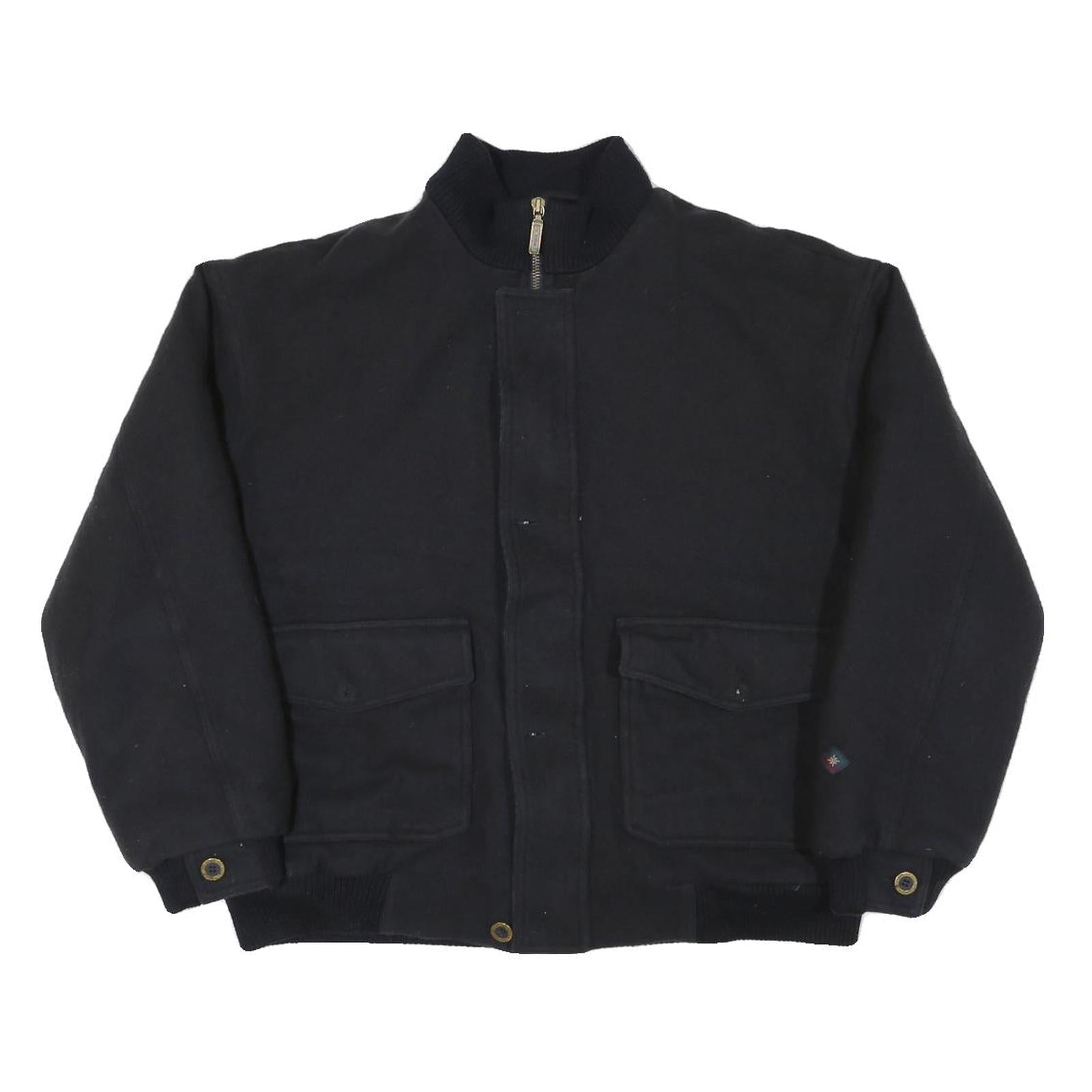 BISON CLUB Mens Black Wool Blend Bomber Jacket L Zip Closure Plain Classic Fit Refurbished - N/A refurbished available on Cerqular