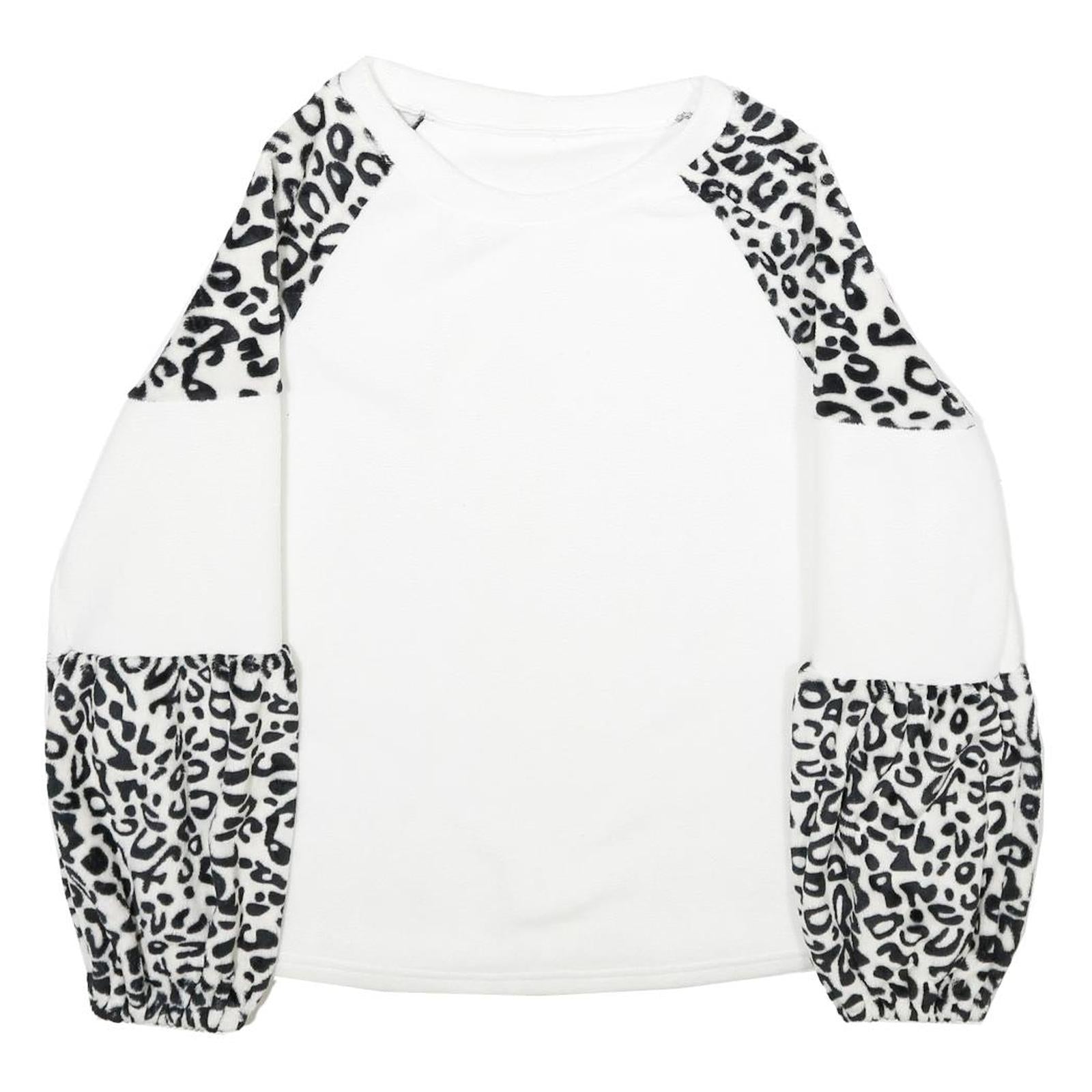 Womens White & Black Animal Print Pattern Fleece Pullover Crew Neck Jumper L Refurbished - N/A refurbished available on Cerqular