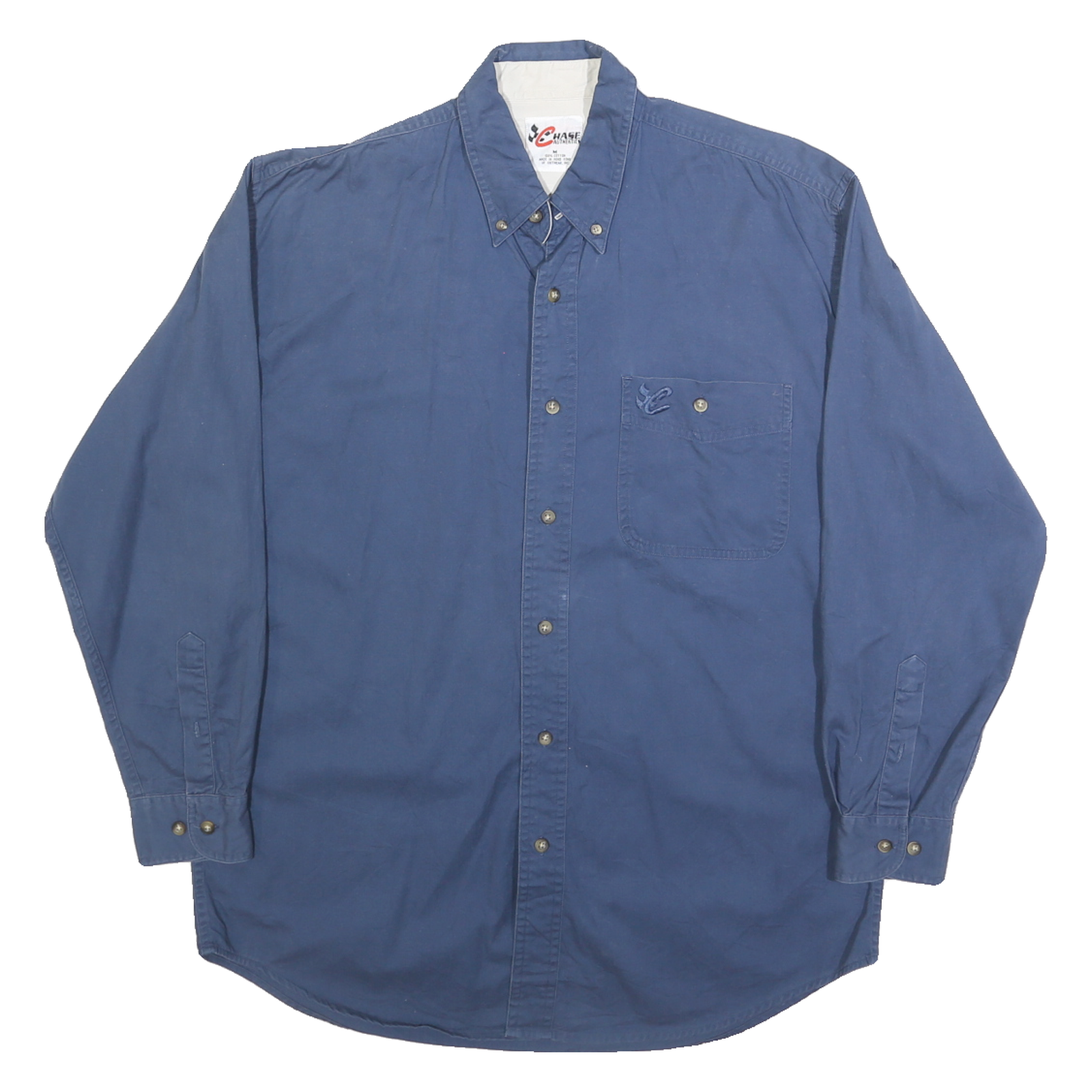 CHASE AUTHENTICS Mens Blue Cotton Button-Down Shirt M Casual Long Sleeve Refurbished - N/A refurbished available on Cerqular
