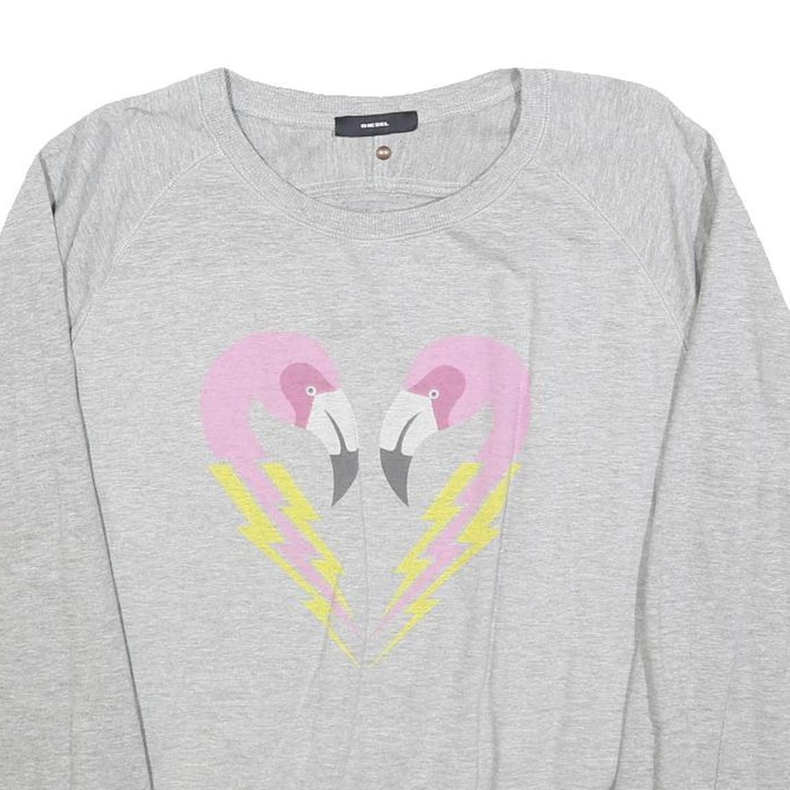 DIESEL Womens Grey Flamingo Graphic Crew Neck XS Sweatshirt Cotton Blend Refurbished - N/A refurbished available on Cerqular