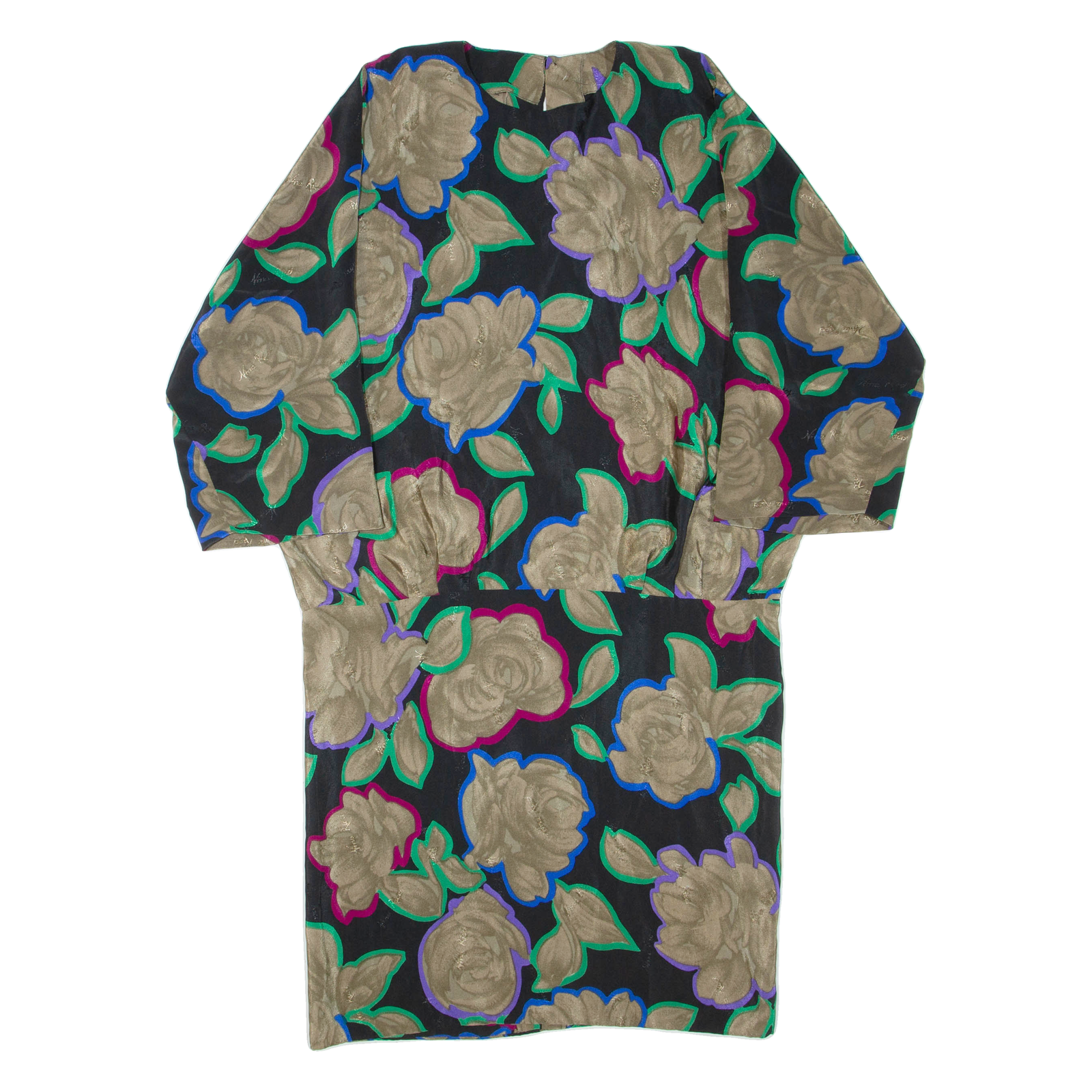 Womens Day Dress Black Floral Long Sleeve Knee Length XL Refurbished - N/A refurbished available on Cerqular