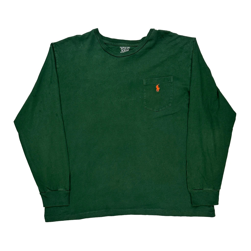 Polo By Ralph Lauren Long Sleeve T-Shirt - XL Green Cotton Refurbished - Thrifted (note: this is a term often used to describe second- refurbished available on Cerqular