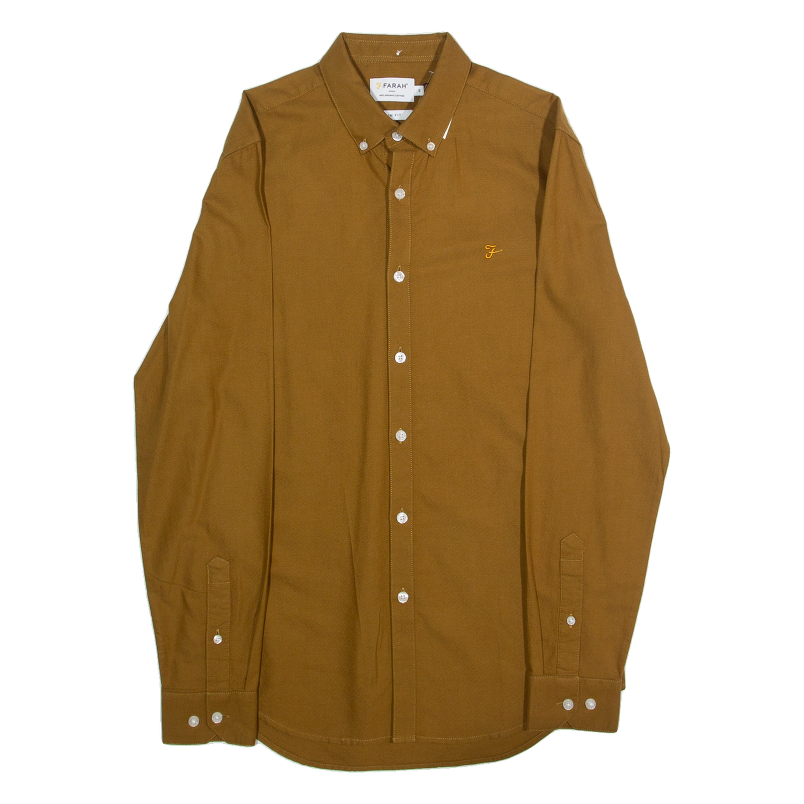 FARAH Slim Fit Mens Plain Shirt Brown Long Sleeve S Refurbished - N/A refurbished available on Cerqular