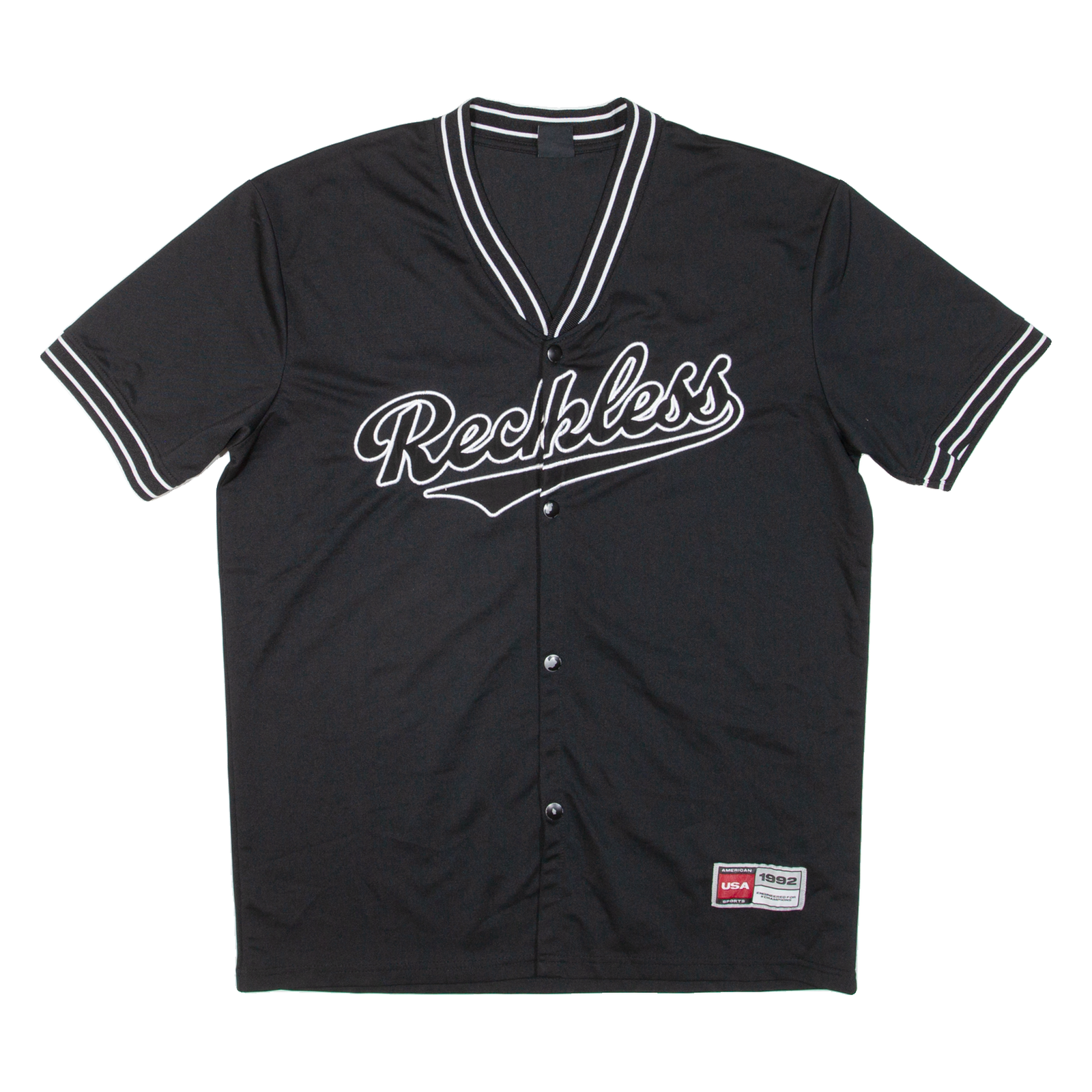 FSBN Reckless Baseball Mens Jersey Black USA Button Neck S Refurbished - N/A refurbished available on Cerqular