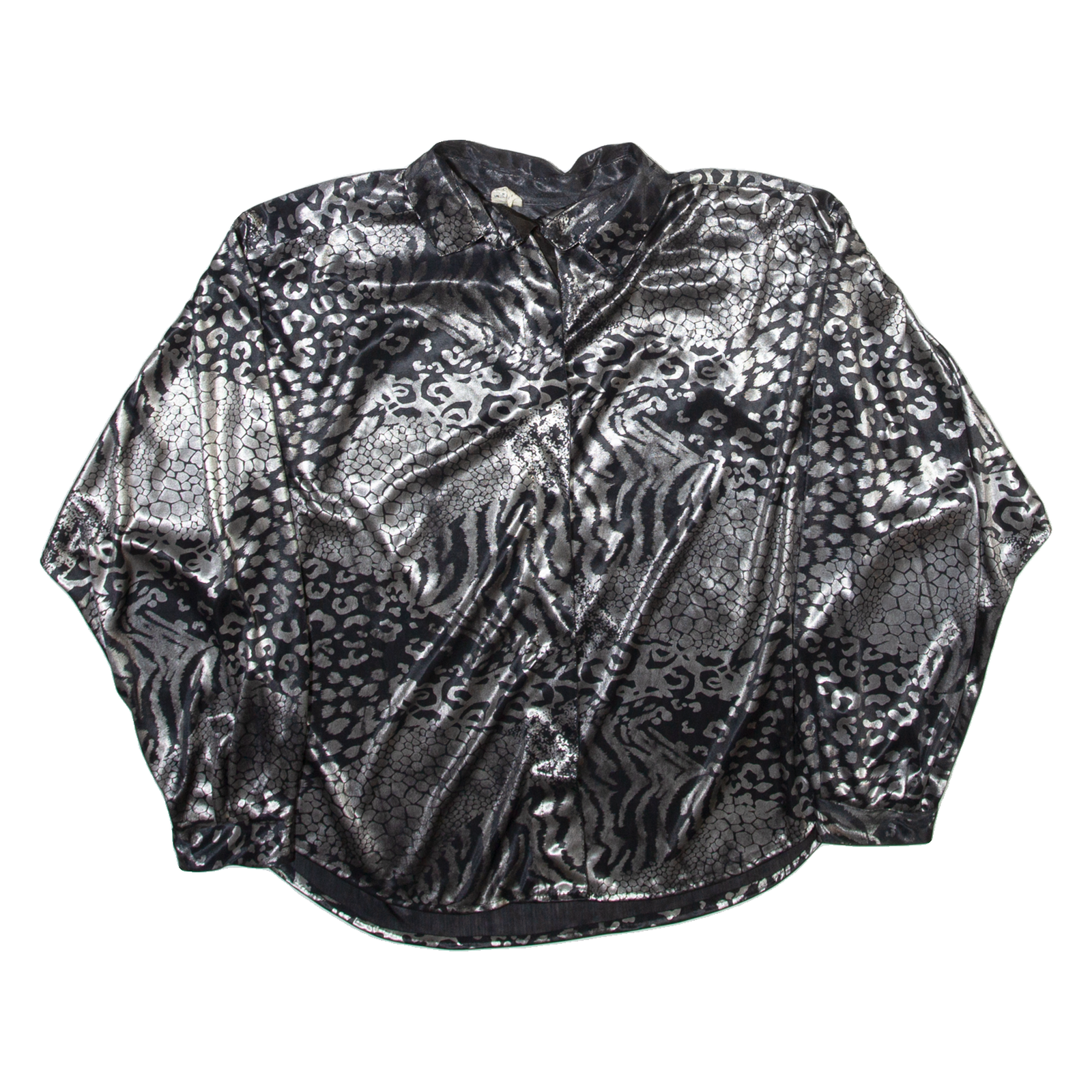 Womens Printed Shirt Silver Collared Long Sleeve Silk Animal Print M Refurbished - N/A refurbished available on Cerqular