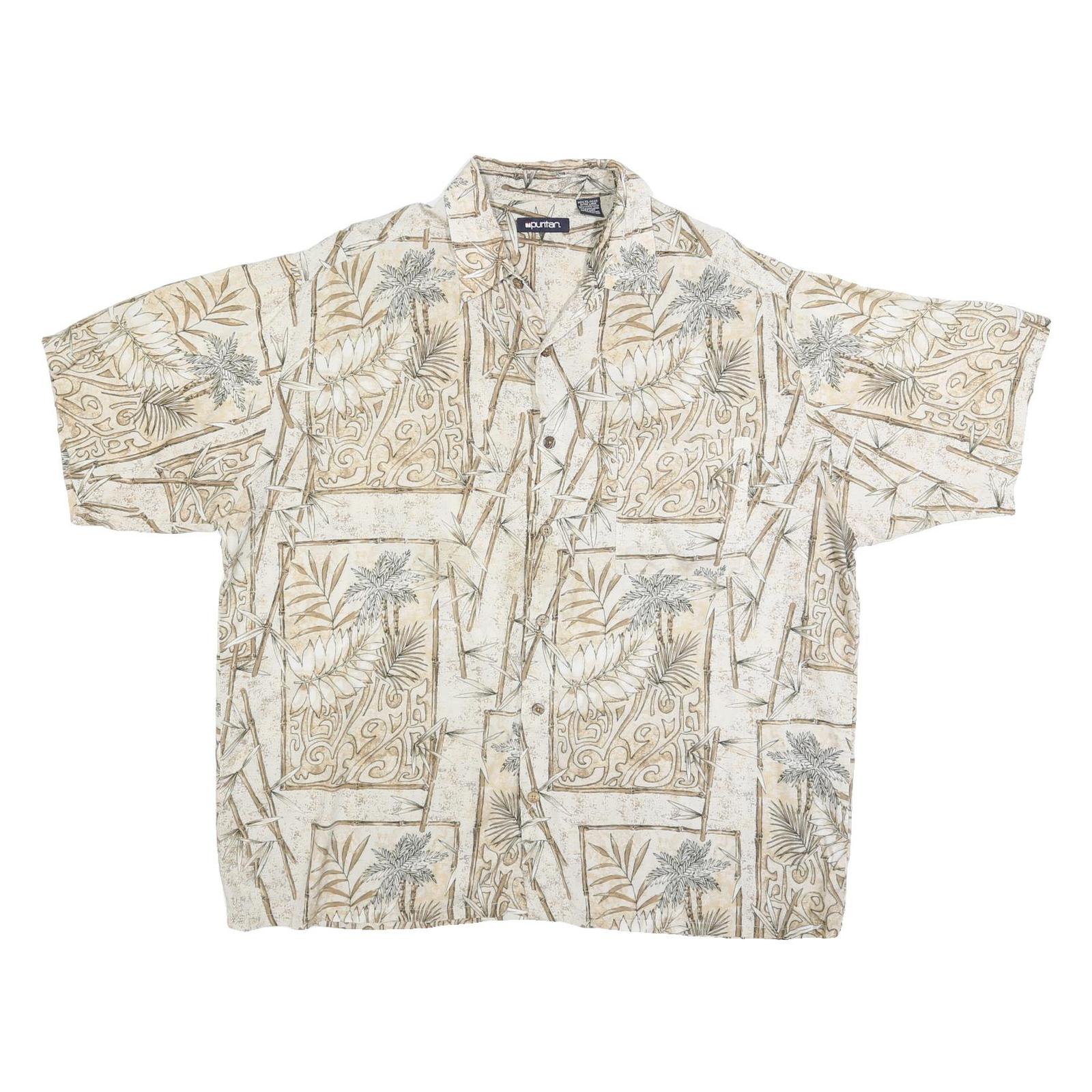 PURITAN Mens Beige & Brown Cotton Blend XL Tropical Pattern Casual Short Sleeve Refurbished - N/A refurbished available on Cerqular