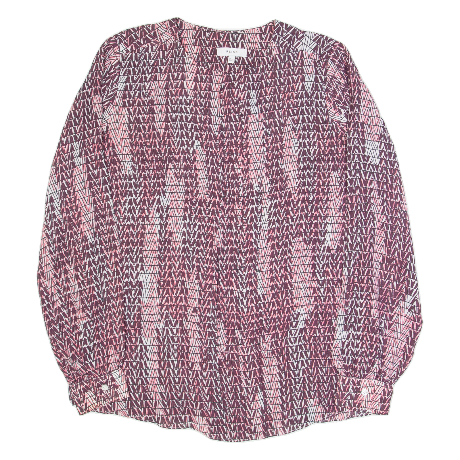 REISS Peyton Womens Printed Shirt Pink Long Sleeve Chevron UK 4 Refurbished - N/A refurbished available on Cerqular