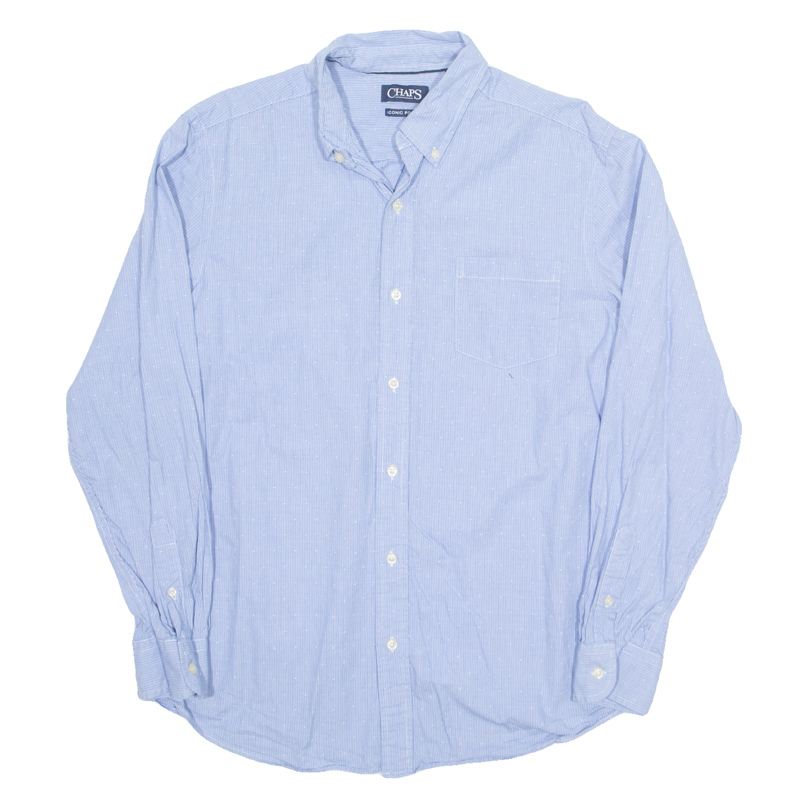 CHAPS Iconic Poplin Mens Shirt Blue Houndstooth Long Sleeve L Refurbished - N/A refurbished available on Cerqular
