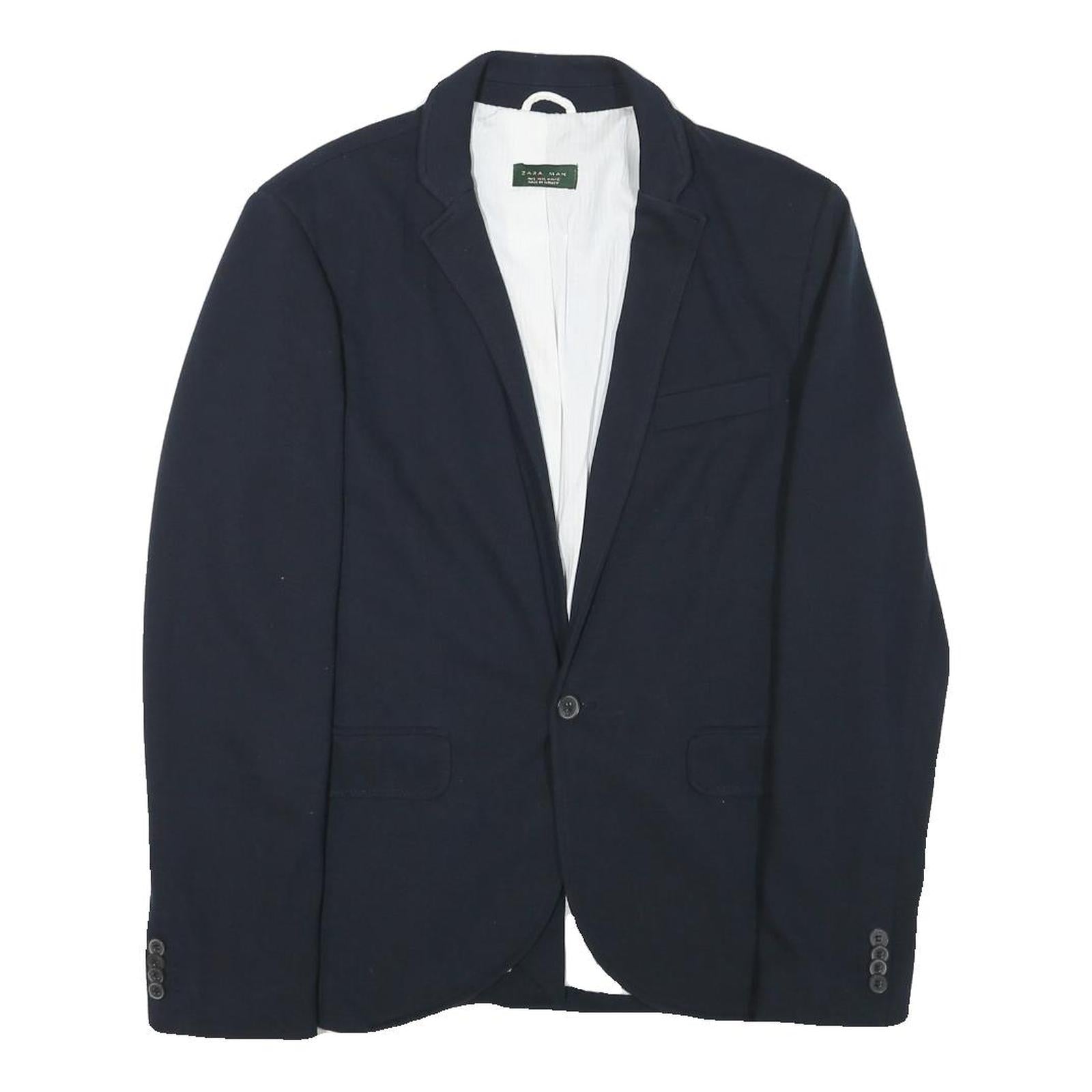 ZARA MAN Mens Navy Blue Jacket S Cotton Blend Button Closure Classic Tailored Refurbished - N/A refurbished available on Cerqular