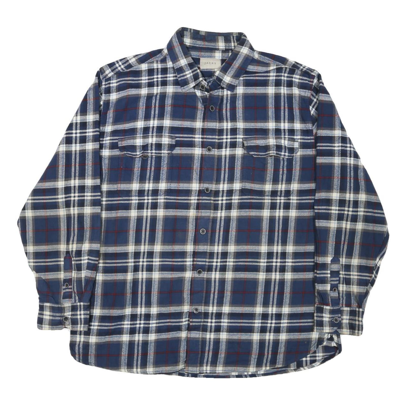 JACHS Mens Blue & White Check Shirt L Cotton Blend Long Sleeve Casual Flannel Refurbished - N/A refurbished available on Cerqular