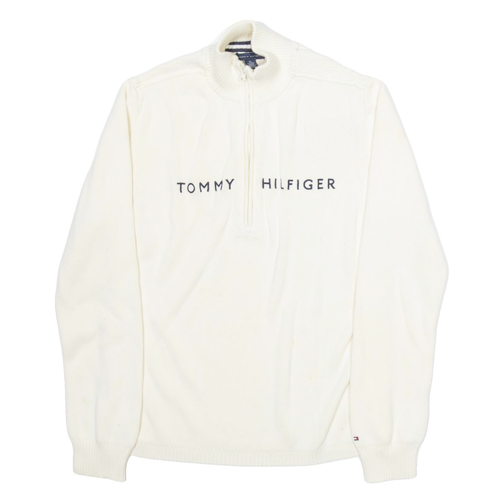 TOMMY HILFIGER Womens Jumper White 1/2 Zip Tight Knit XL Refurbished - N/A refurbished available on Cerqular