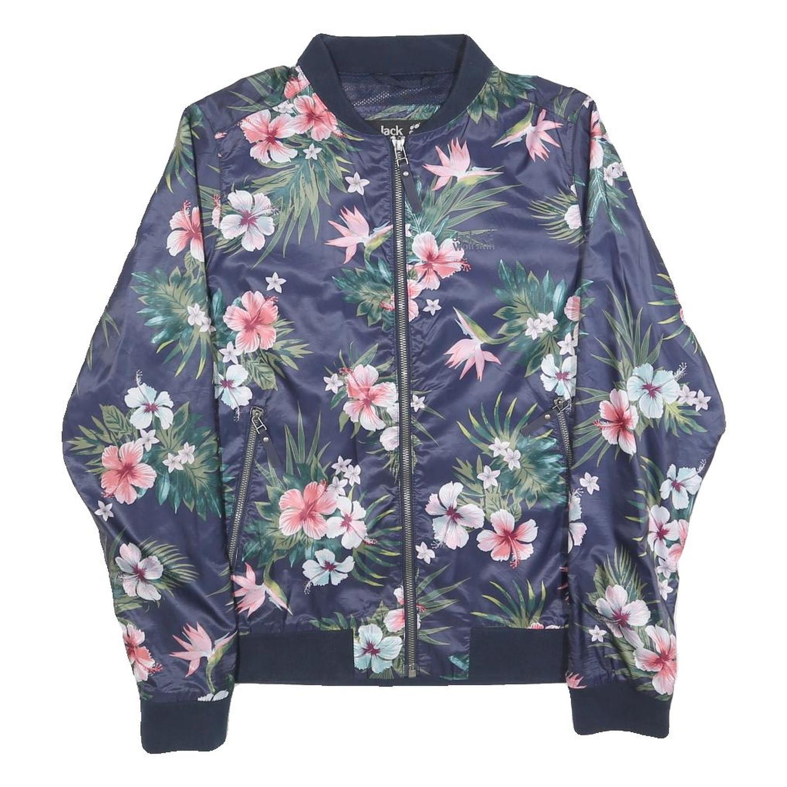 JACK WOLFSKIN Womens Blue Floral Bomber Jacket S Polyester Lightweight Zip Refurbished - N/A refurbished available on Cerqular