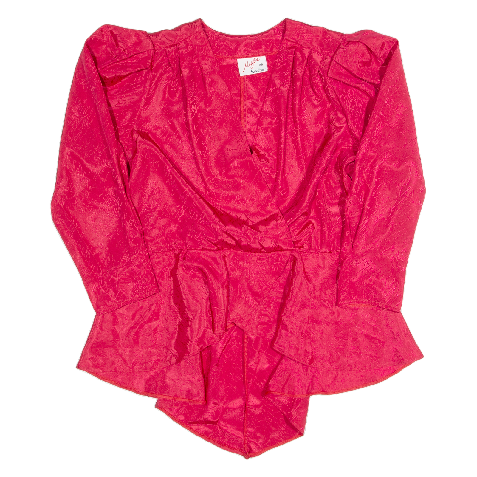 MARILYN Peplum Womens Printed Blouse Red Puff Sleeve 90s Crazy Pattern S Refurbished - N/A refurbished available on Cerqular