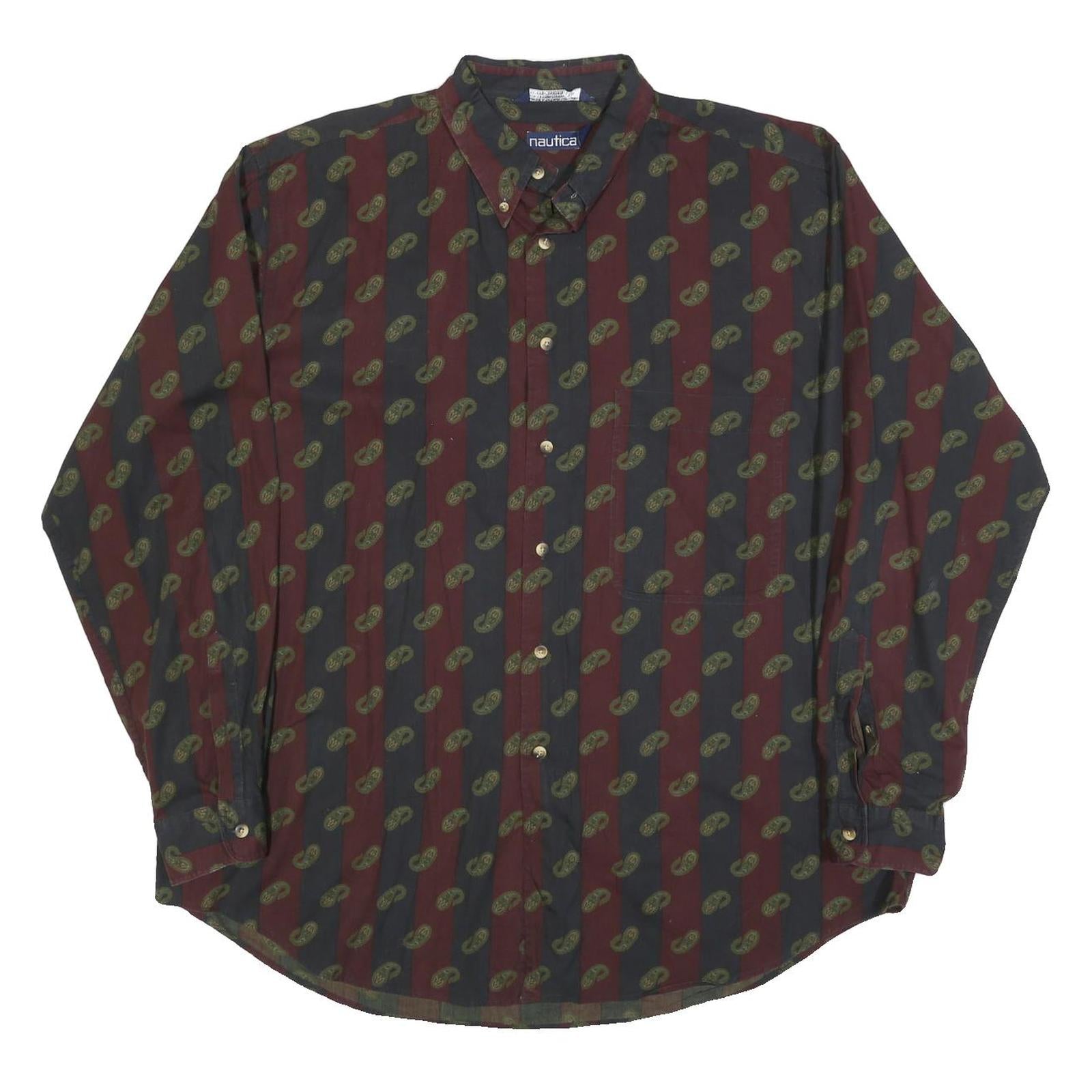 NAUTICA Mens Black & Maroon Paisley Patterned Shirt XL Cotton Blend Classic Refurbished - N/A refurbished available on Cerqular