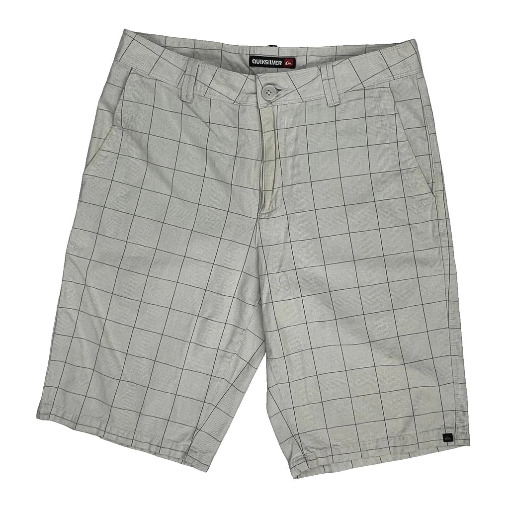 Quiksilver Checked Chino Shorts - 30W 10L White Cotton Refurbished - Thrifted (note: this is a term often used to describe second- refurbished available on Cerqular