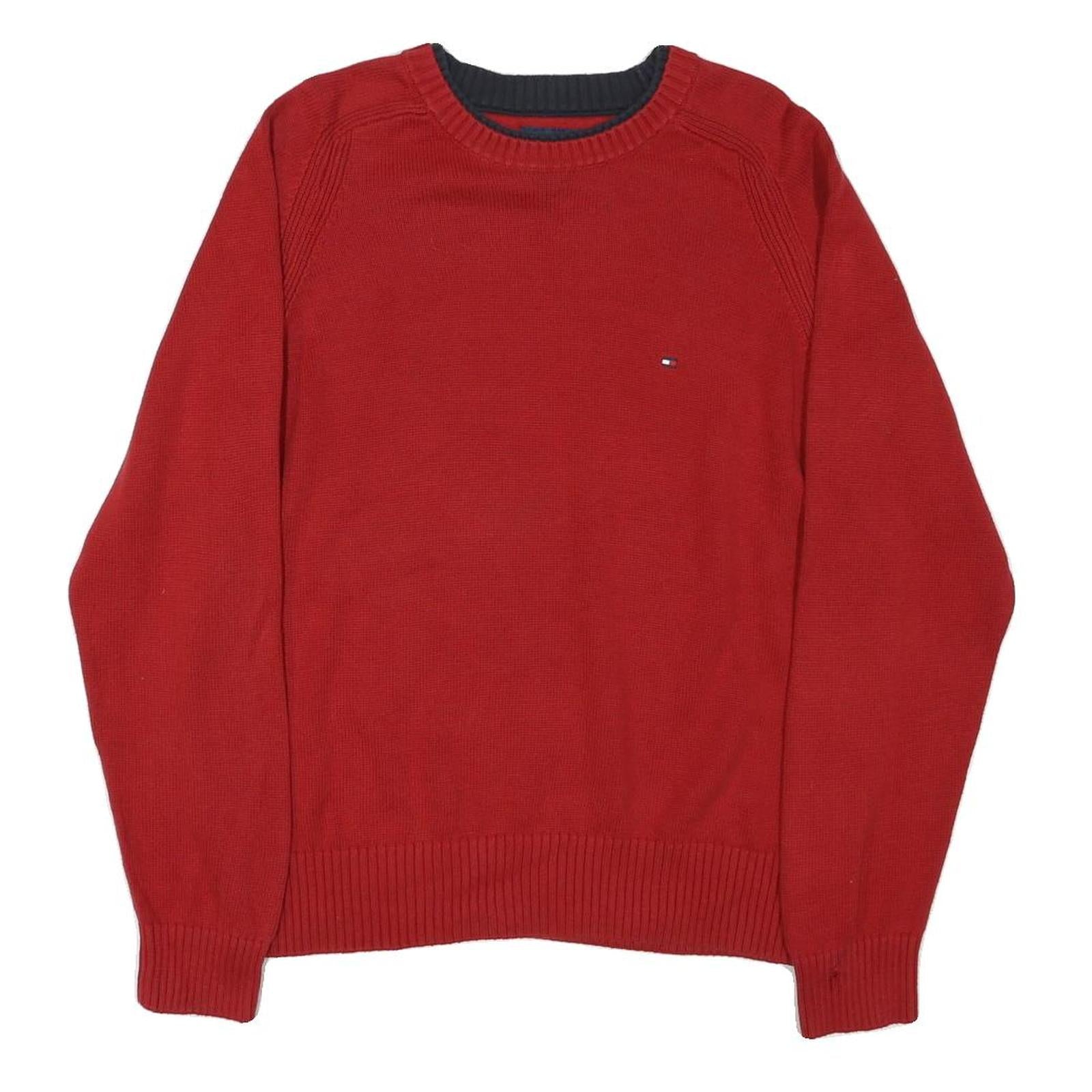 TOMMY HILFIGER Mens Red Plain Crew Neck Basic Knit M Cotton Blend Jumper Refurbished - N/A refurbished available on Cerqular