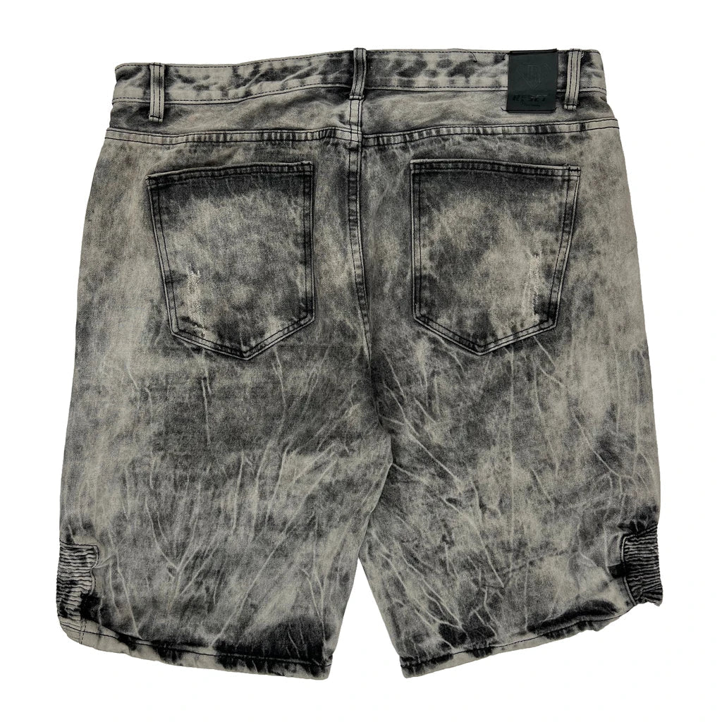 Reset Tie-Dye Denim Shorts - 38W 11L Grey Cotton Refurbished - Thrifted (note: this is a term often used to describe second- refurbished available on Cerqular