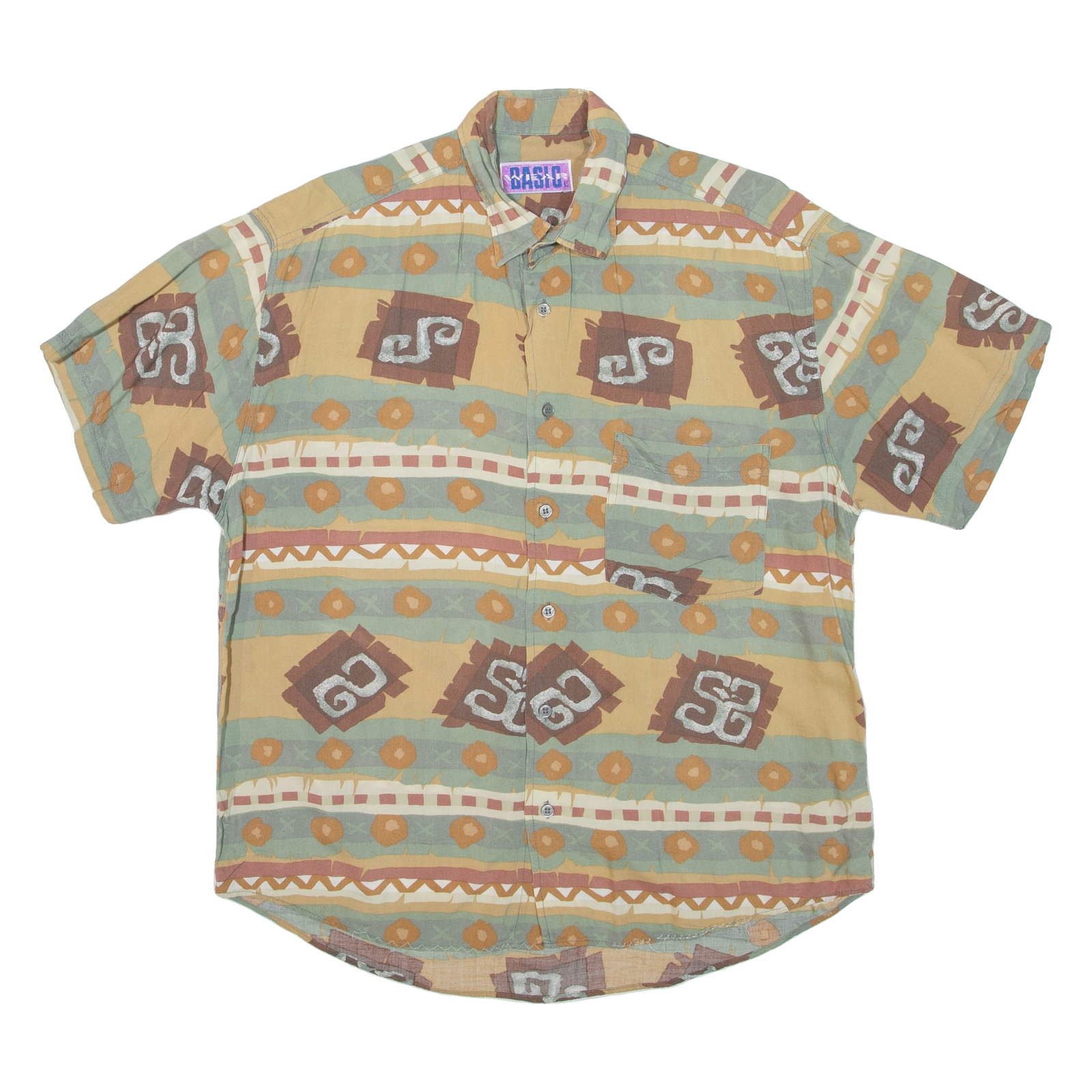 BASIC Mens Shirt Beige Crazy Pattern L Refurbished - N/A refurbished available on Cerqular