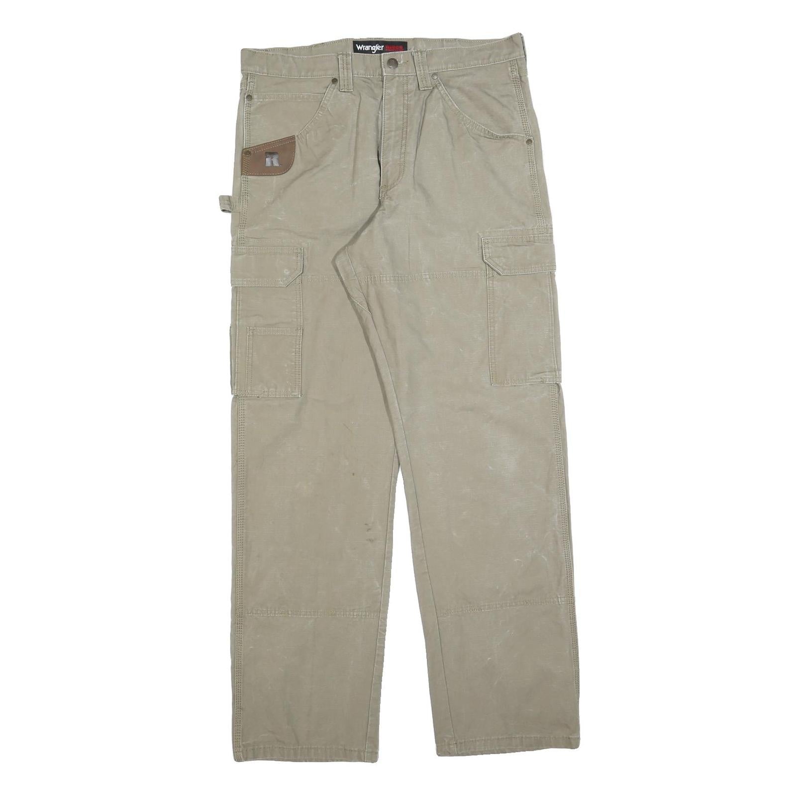 WRANGLER Mens Relaxed Beige Cargo Trousers W35 L34 Cotton Blend Zip Pockets Refurbished - N/A refurbished available on Cerqular