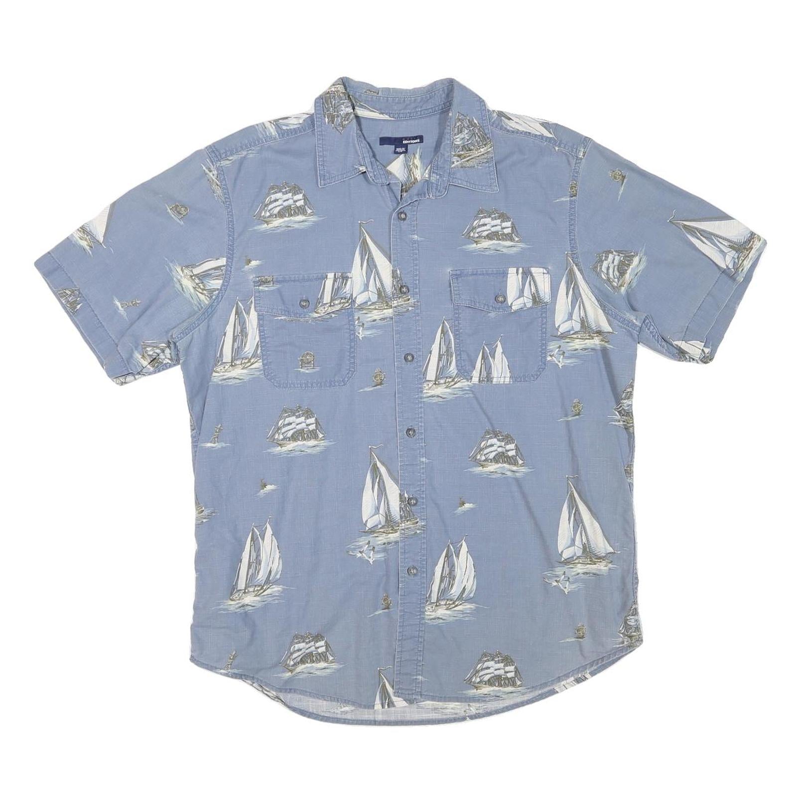 BASIC EDITION Mens Blue Shirt L Cotton Blend Sailing Boat Print Summer Casual Refurbished - N/A refurbished available on Cerqular