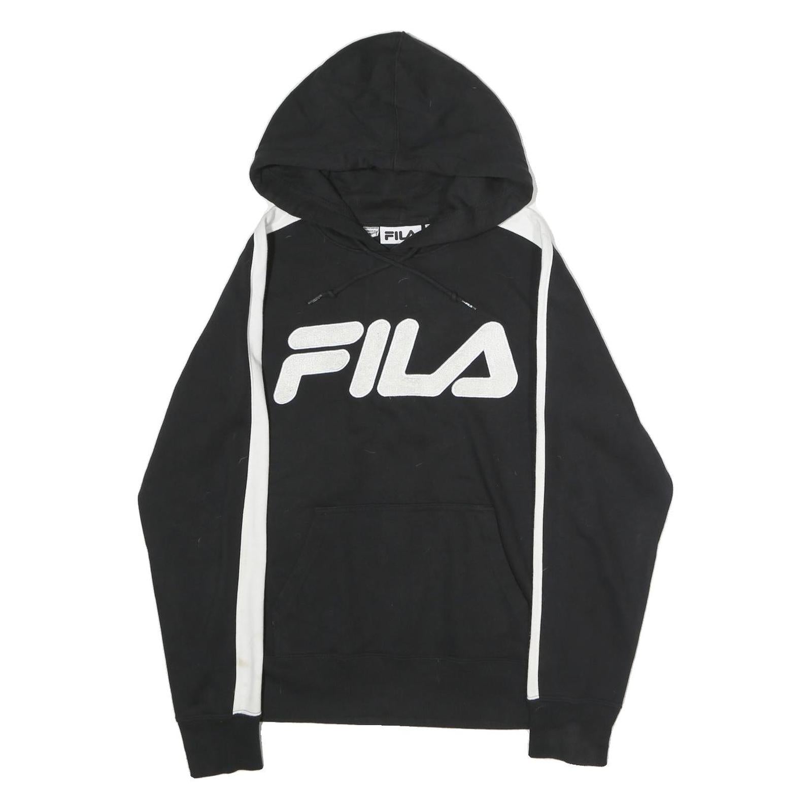 FILA Mens Black & White Logo Hoodie M Cotton Casual Streetwear Sweatshirt Refurbished - N/A refurbished available on Cerqular