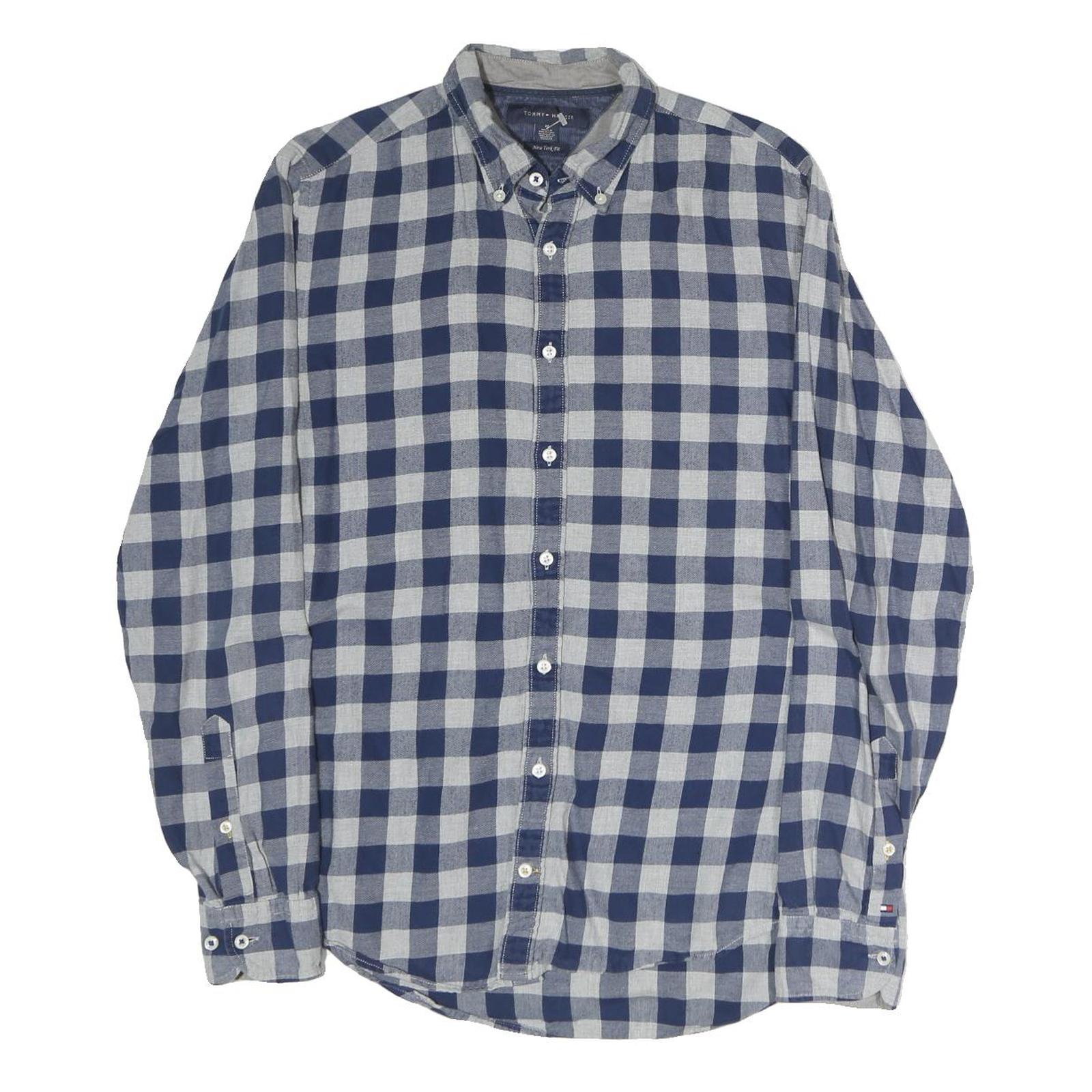 TOMMY HILFIGER Mens Blue & Grey Check Shirt M Casual Cotton Button Down Refurbished - N/A refurbished available on Cerqular