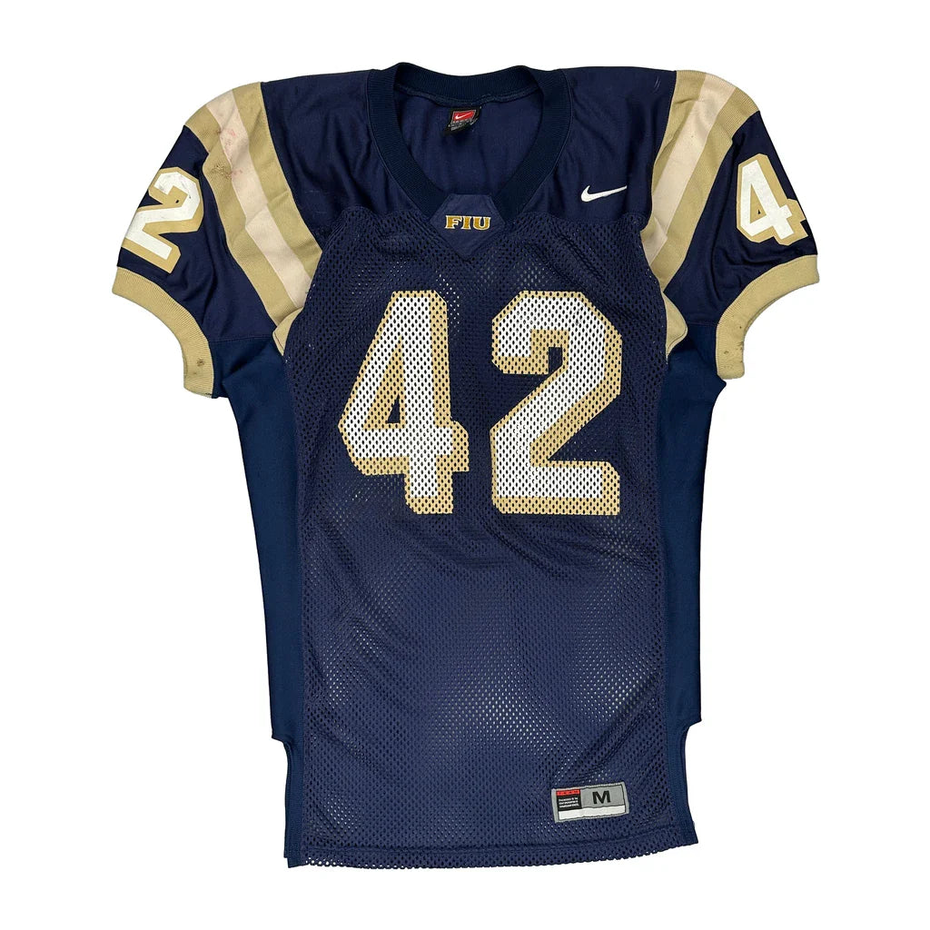 Made In USA Fiu Nike Jersey - Medium Blue Polyester Refurbished - Thrifted (note: this is a term often used to describe second- refurbished available on Cerqular