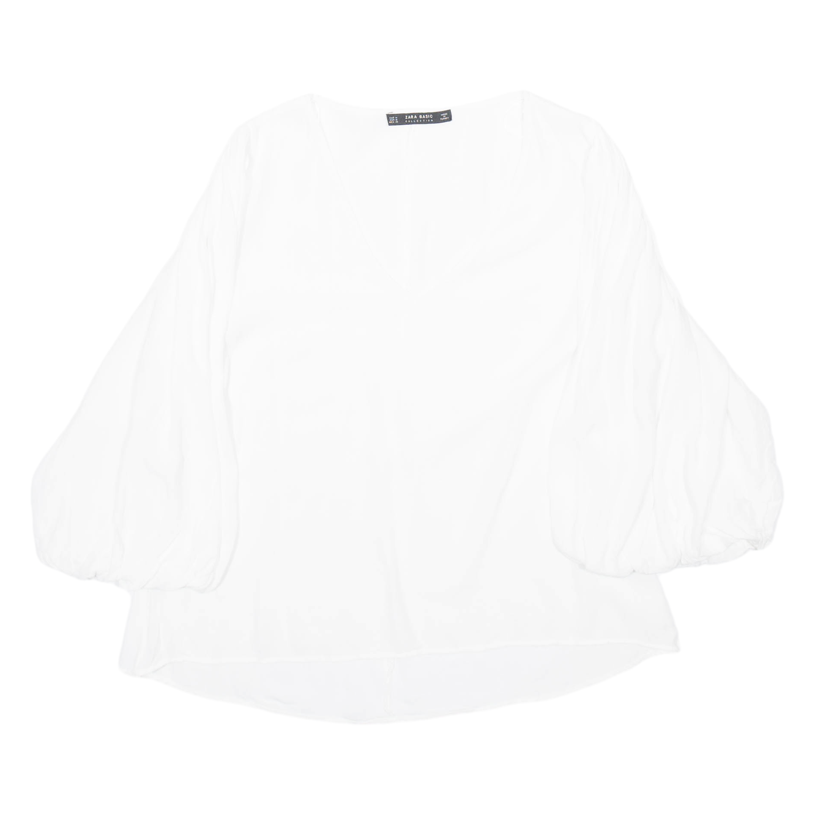 ZARA Womens Blouse White V-Neck Puff Sleeve Viscose M Refurbished - N/A refurbished available on Cerqular