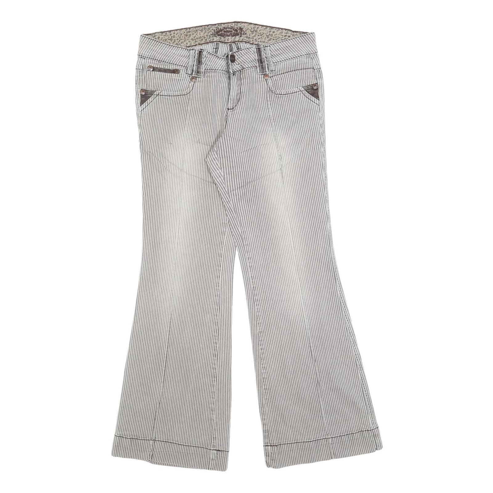 MOSSIMO Womens Cotton Blend White & Brown Pinstripe Regular Flared Trousers W28 Refurbished - N/A refurbished available on Cerqular