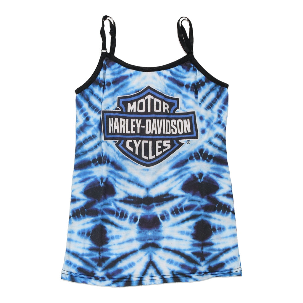 Kauai, Hawaii Harley Davidson Tie-Dye Vest - Medium Blue Cotton Refurbished - Thrifted (note: this is a term often used to describe second- refurbished available on Cerqular