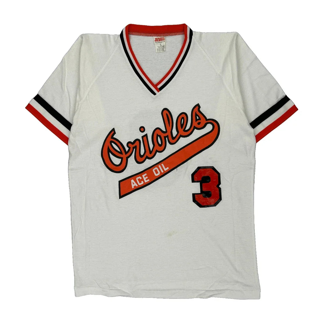1980s Orioles Jesco Single Stitch Jersey - Large Black Cotton Refurbished - Thrifted (note: this is a term often used to describe second- refurbished available on Cerqular