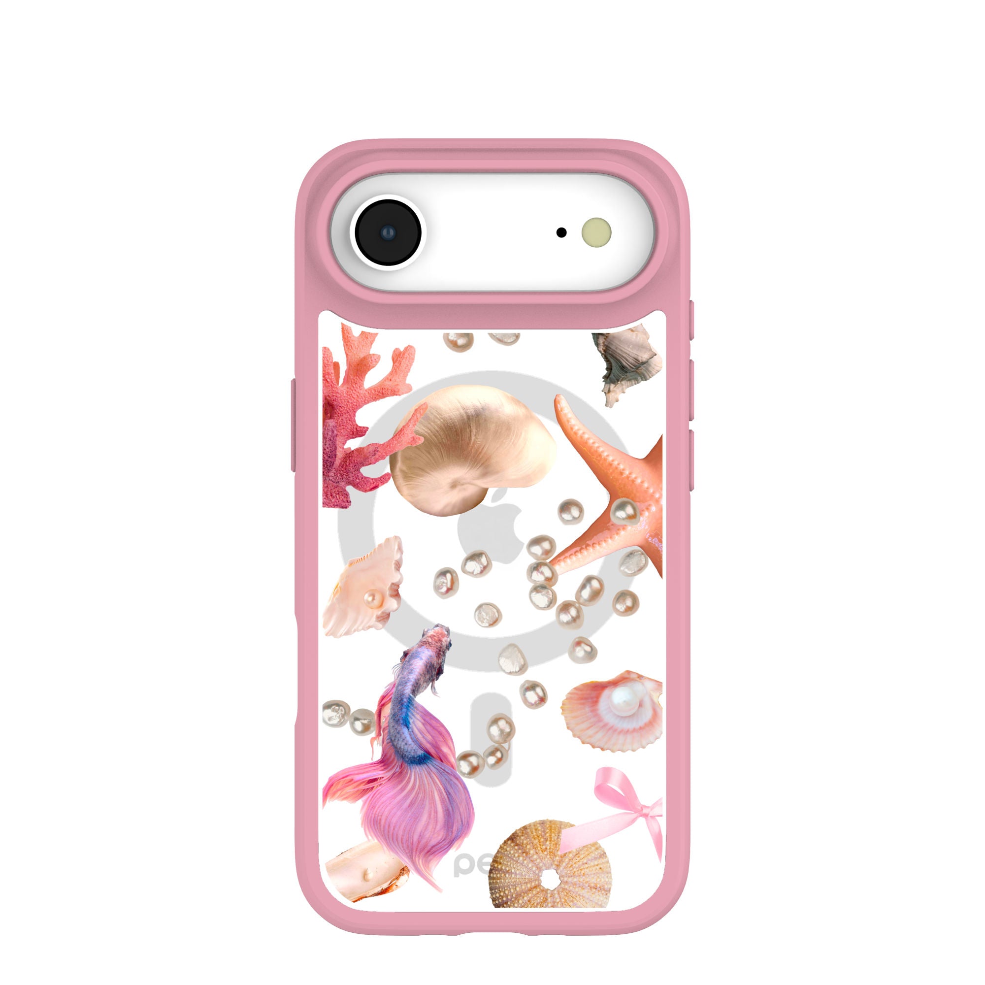 Clear Aqua Dreams iPhone Air Case With Petal Pink Ridge (MagSafe included) Refurbished - Pela Case refurbished available on Cerqular