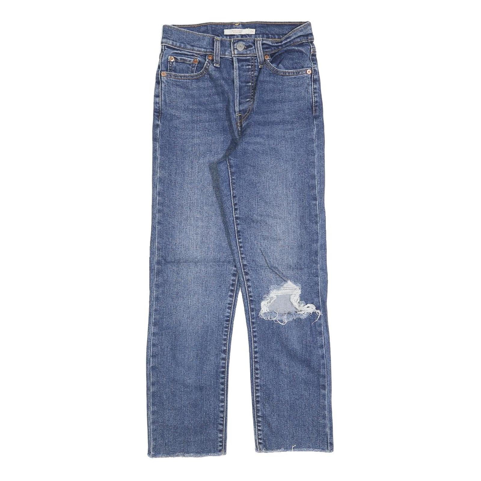 LEVI'S Womens Blue Regular Straight Denim Light W24 L26 Button Closure Jeans Refurbished - N/A refurbished available on Cerqular