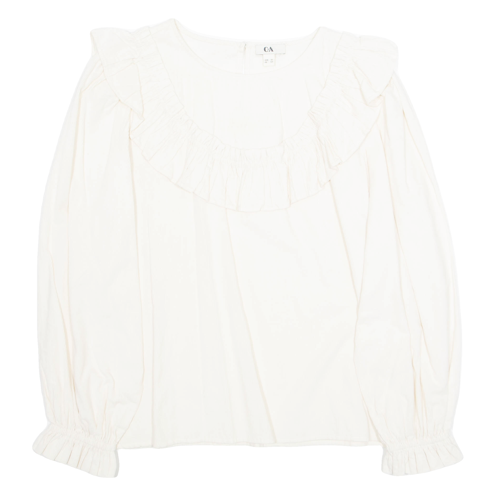Womens Ruffle Blouse Beige Long Sleeve S Refurbished - N/A refurbished available on Cerqular