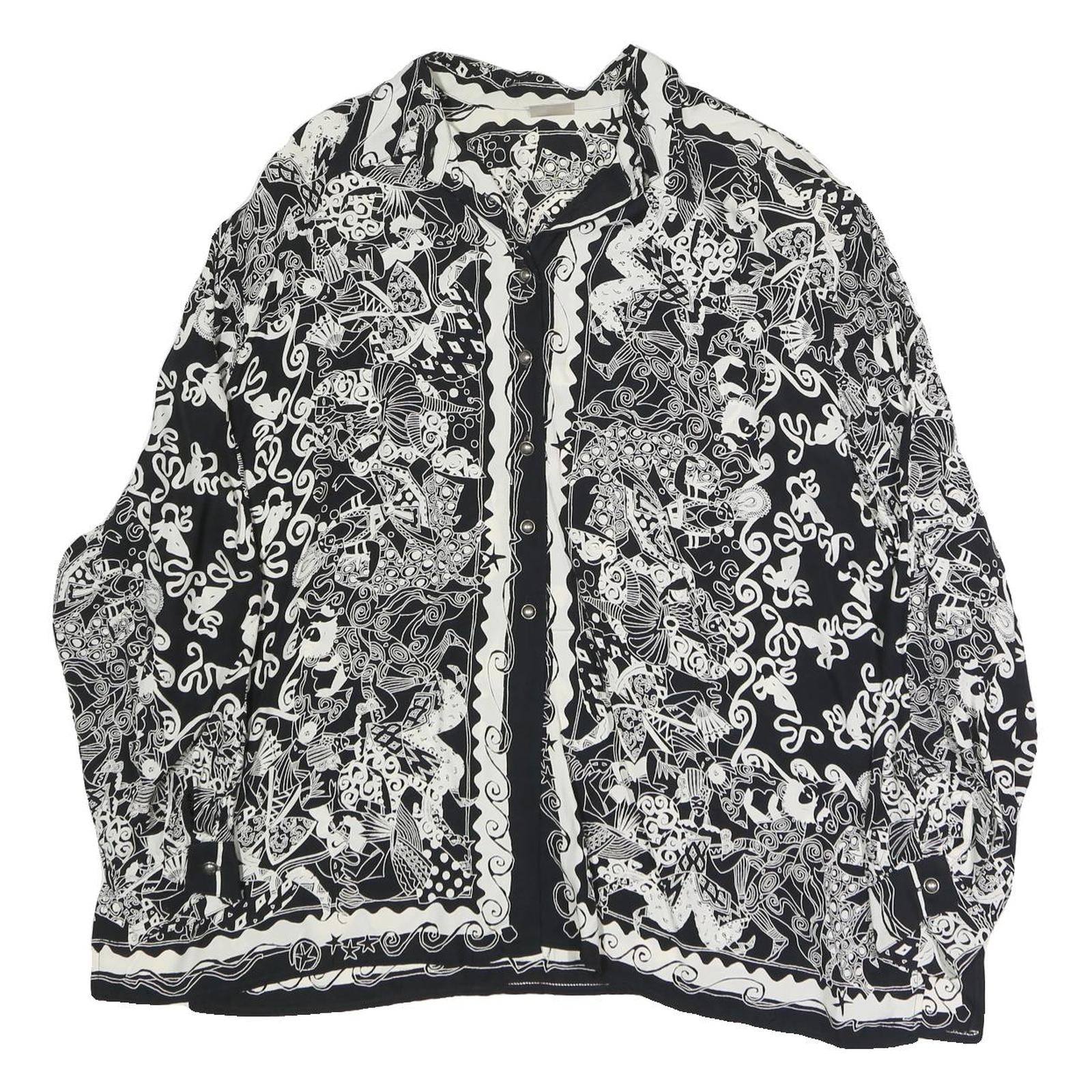 ACKERMAN Womens Black & White Printed Shirt Long Sleeve Collared XL Stylish Top Refurbished - N/A refurbished available on Cerqular