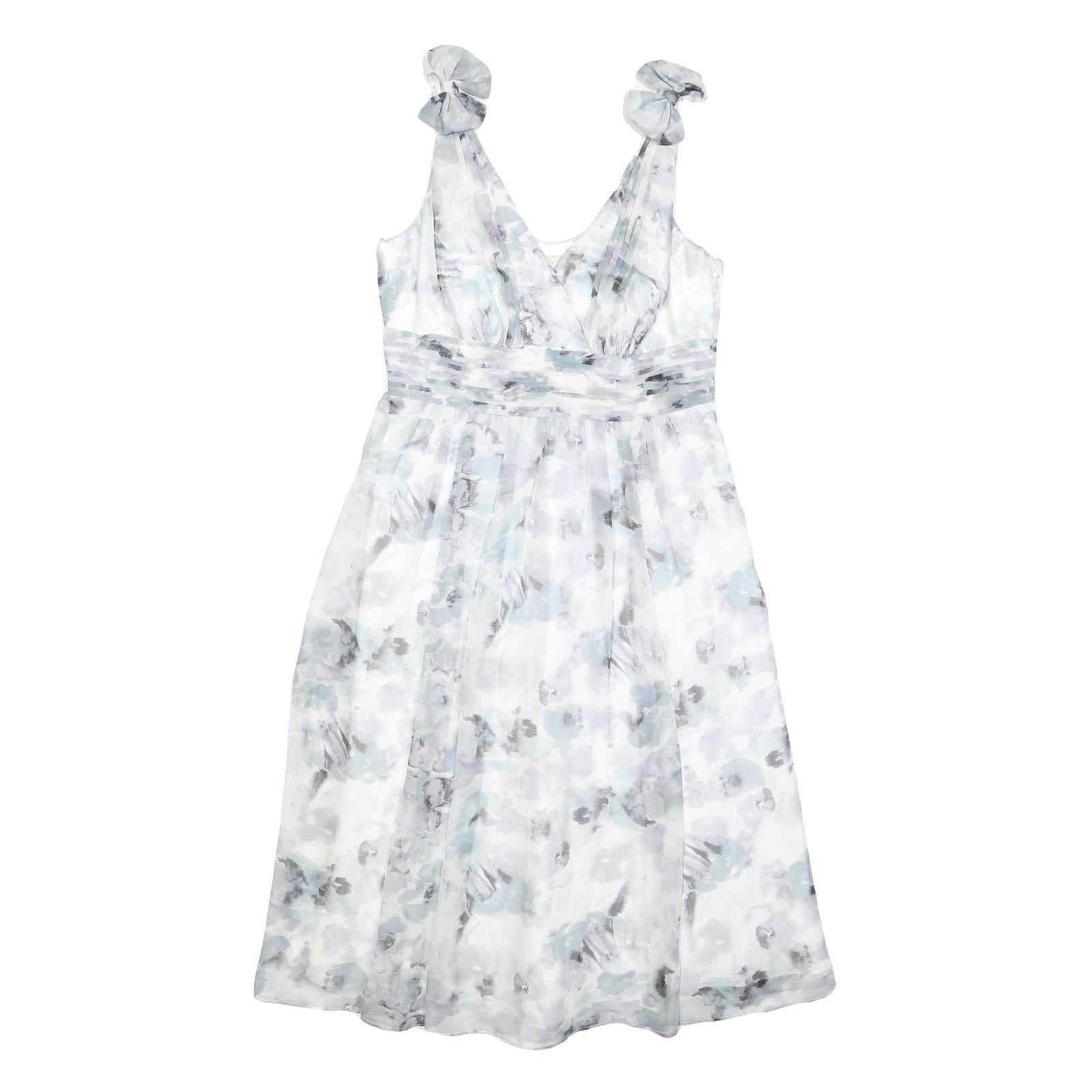 JENNY PACKHAM Womens White Blue Floral Fit & Flare Woven Sleeveless Midi Dress Refurbished - N/A refurbished available on Cerqular