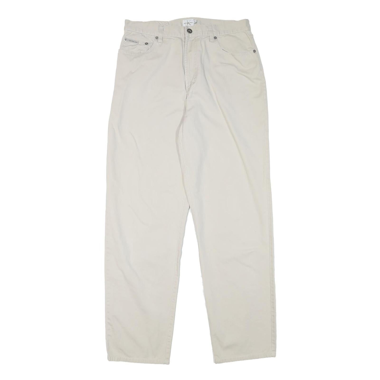 CALVIN KLEIN Womens Cotton Blend Cream Relaxed Straight Trousers W30 L31 Casual Refurbished - N/A refurbished available on Cerqular