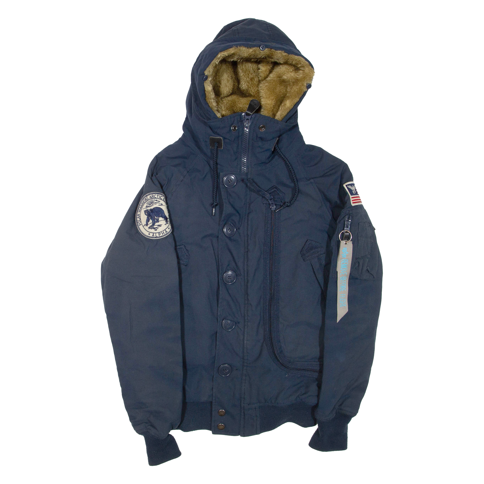 ALPHA INDUSTRIES Mens Jacket Blue Nylon Hooded XS Refurbished - N/A refurbished available on Cerqular