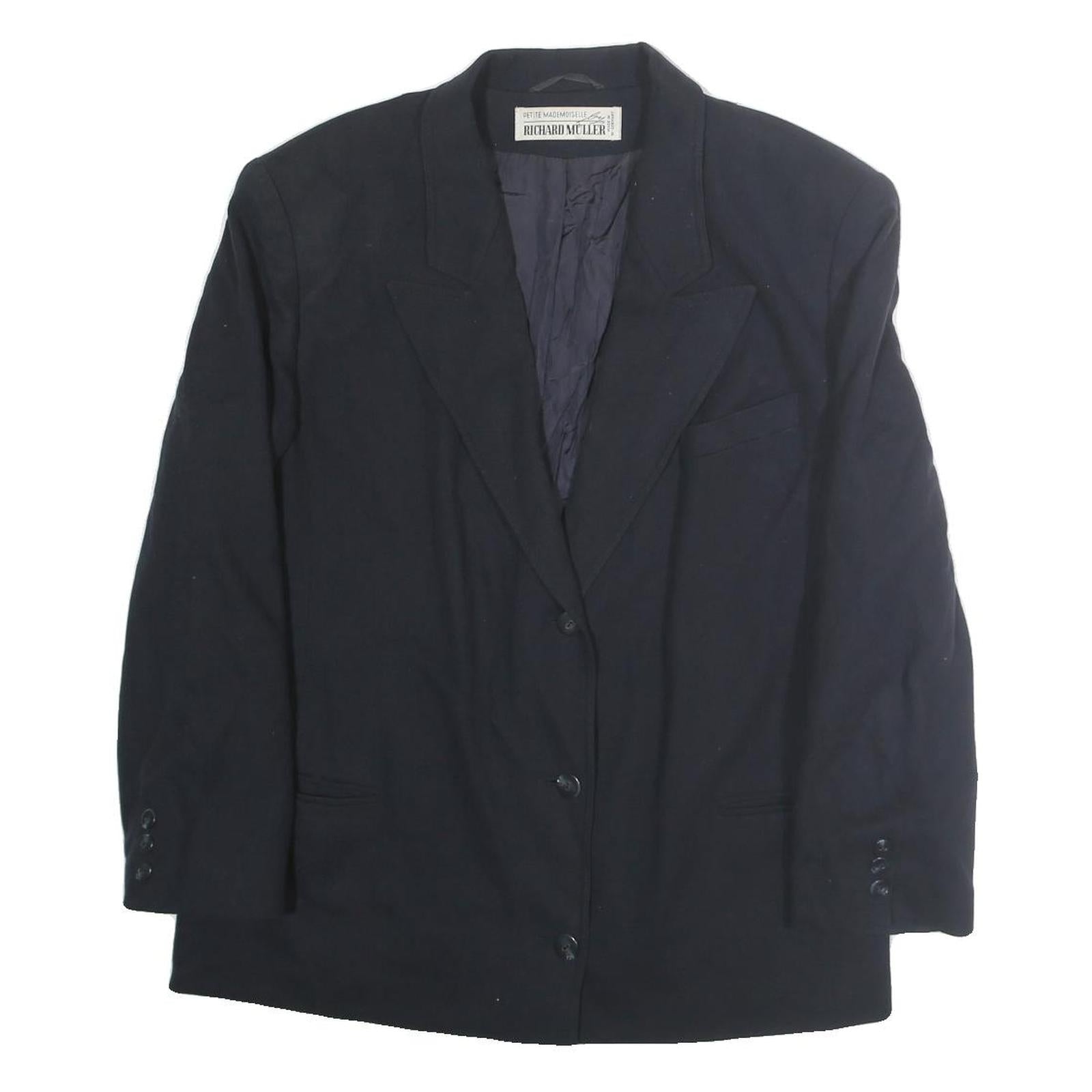 RICHARD MULLER Womens Black Wool Classic Button Jacket L Tailored Plain Refurbished - N/A refurbished available on Cerqular