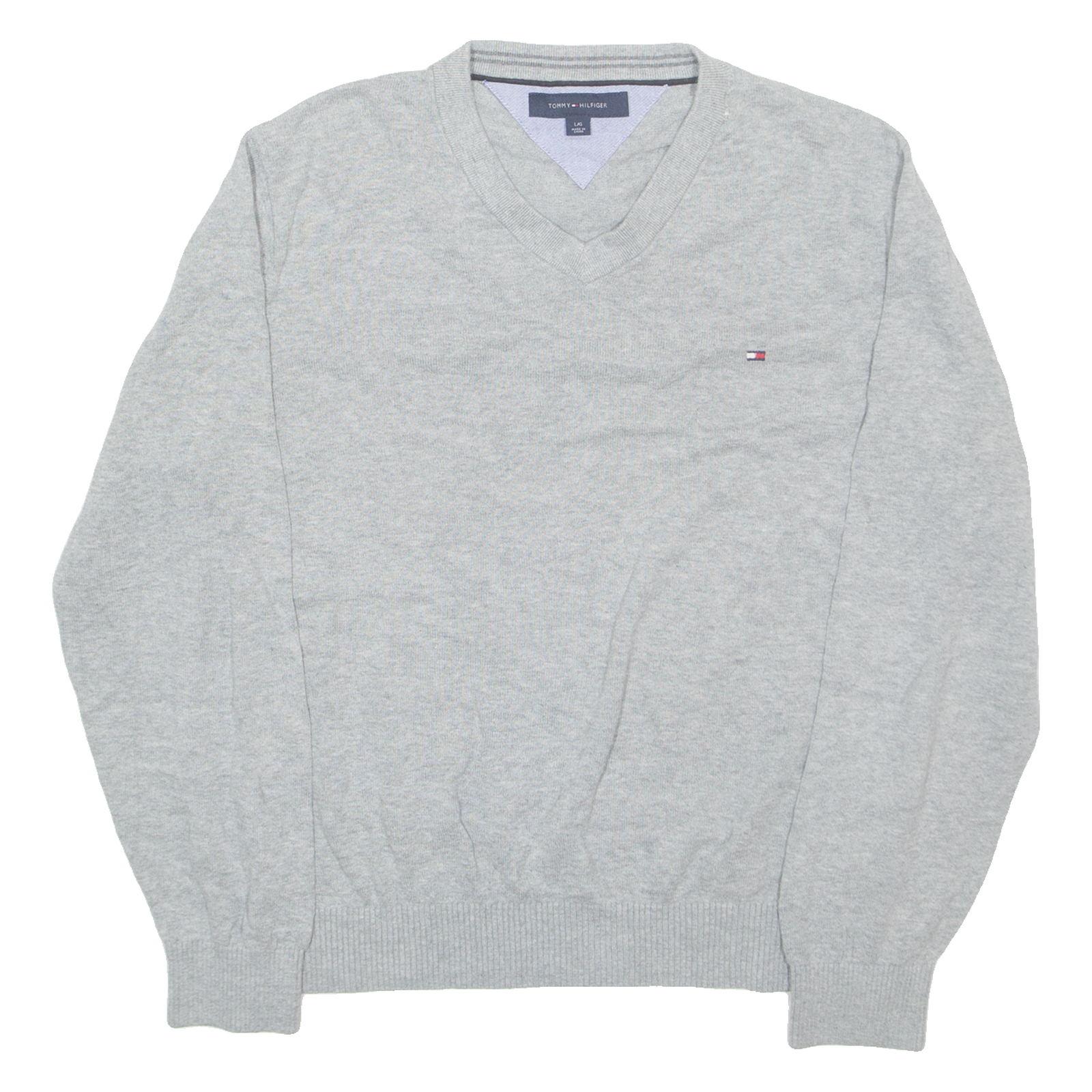 TOMMY HILFIGER Mens Jumper Grey V-Neck Tight Knit L Refurbished - N/A refurbished available on Cerqular