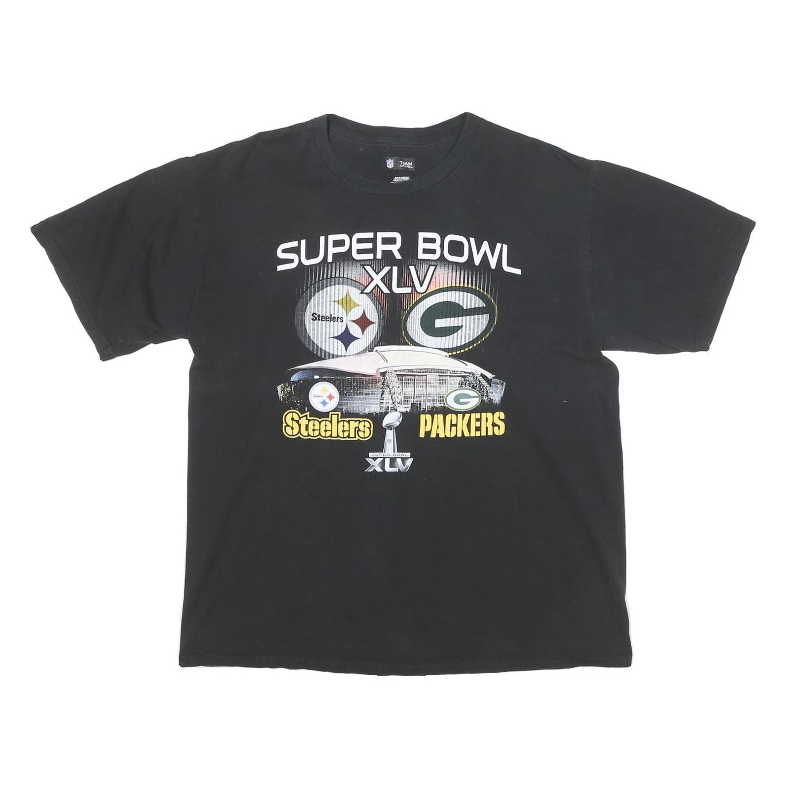 NFL Mens Black Super Bowl XLV Graphic T-Shirt L Short Sleeve Crew Neck Official Refurbished - N/A refurbished available on Cerqular