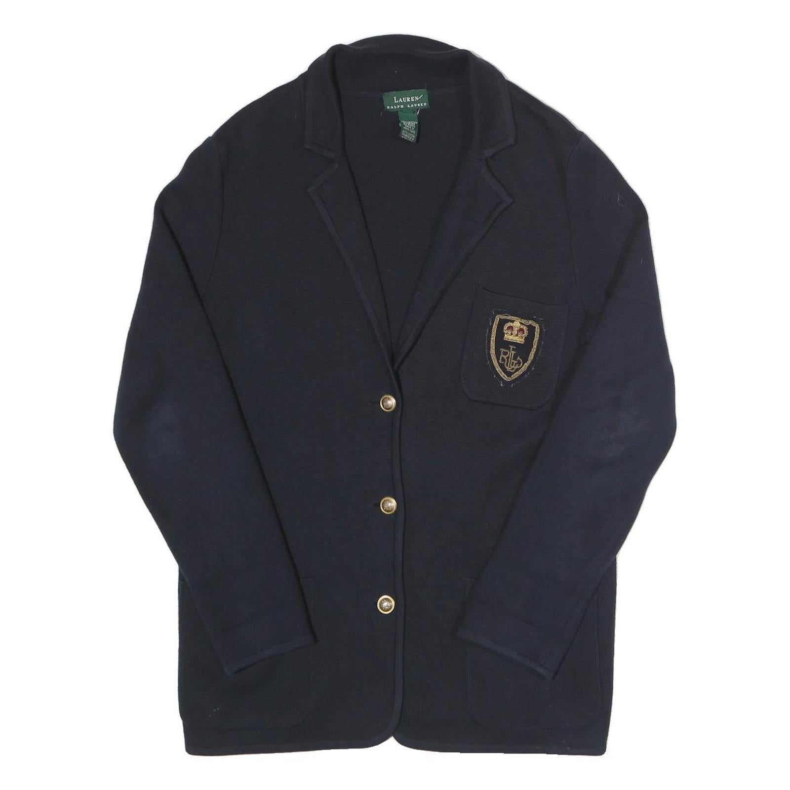 LAUREN RALPH LAUREN Womens Navy Patterned Jumper Collared Button Up Cable Knit Refurbished - N/A refurbished available on Cerqular