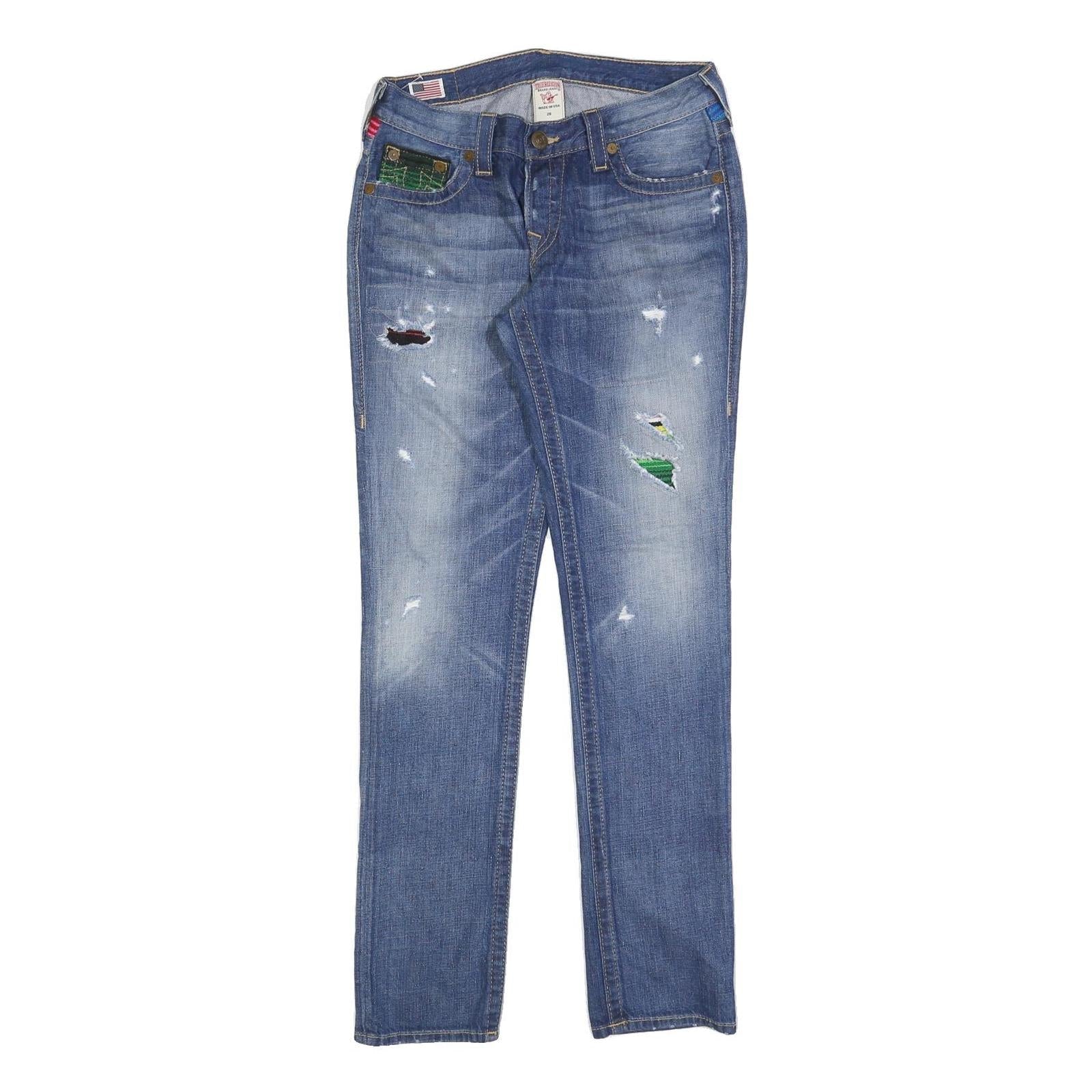 TRUE RELIGION Womens Slim Blue Denim Light Wash Jeans W30 L32 Distressed Patches Refurbished - N/A refurbished available on Cerqular
