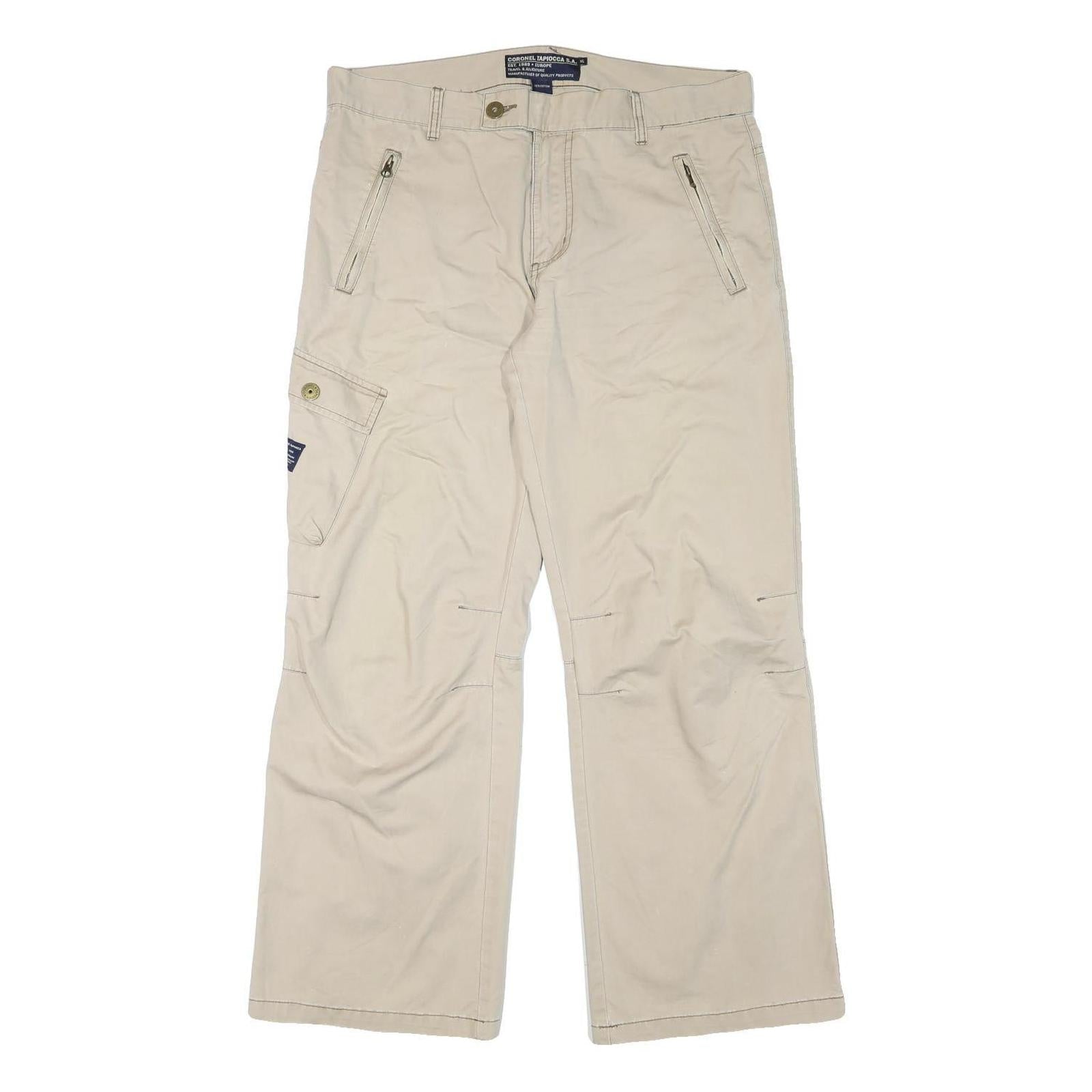 CORONEL TAPIOCA Mens Cotton Blend Beige Relaxed Wide-Leg Trousers W36 L30 Casual Refurbished - N/A refurbished available on Cerqular