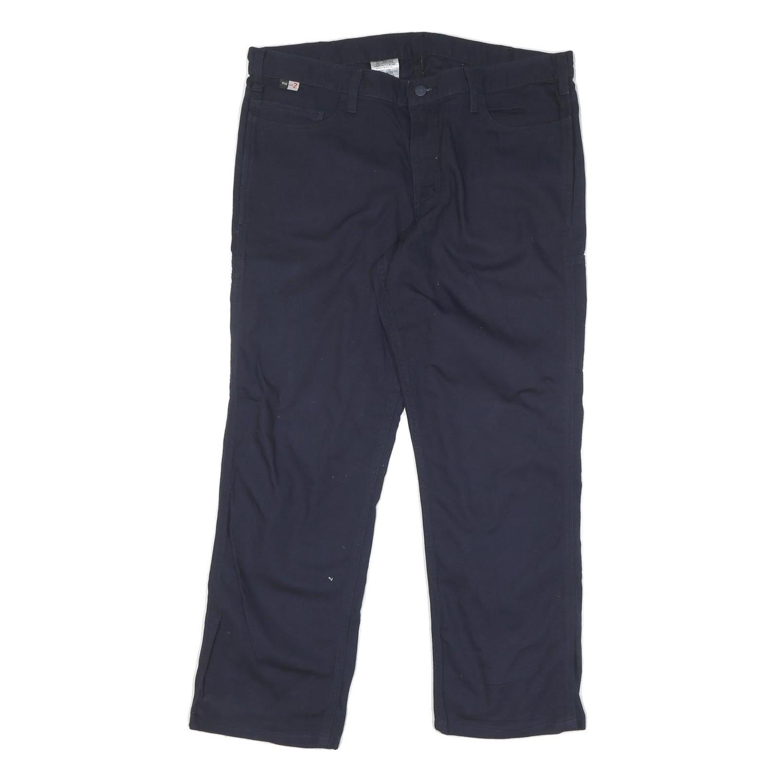CARHARTT Mens Navy Blue Regular Fit Straight Leg Trousers W36 L29 Cotton Blend Refurbished - N/A refurbished available on Cerqular