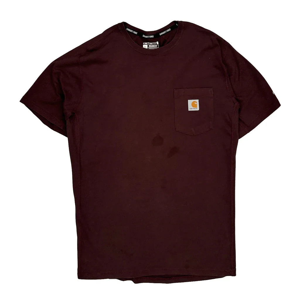 Buy Carhartt T-Shirt - Large Burgundy Cotton Refurbished - $22.77 Carhartt T-Shirt - Large Burgundy Cotton Refurbished - Thrifted (note: this is a term often used to describe second- refurbished available on Cerqular
