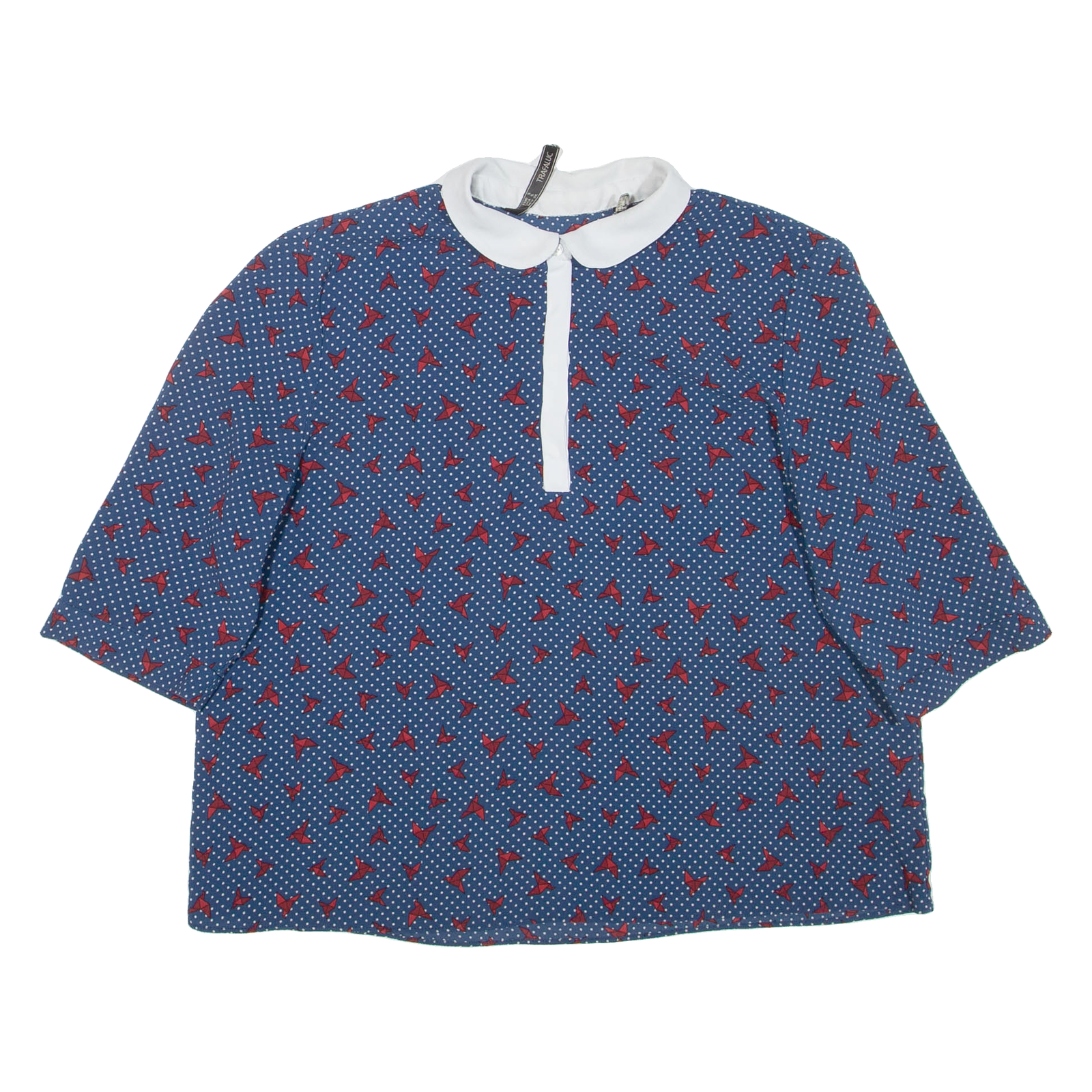 ZARA Womens Printed Blouse Blue Collared Spotted S Refurbished - N/A refurbished available on Cerqular