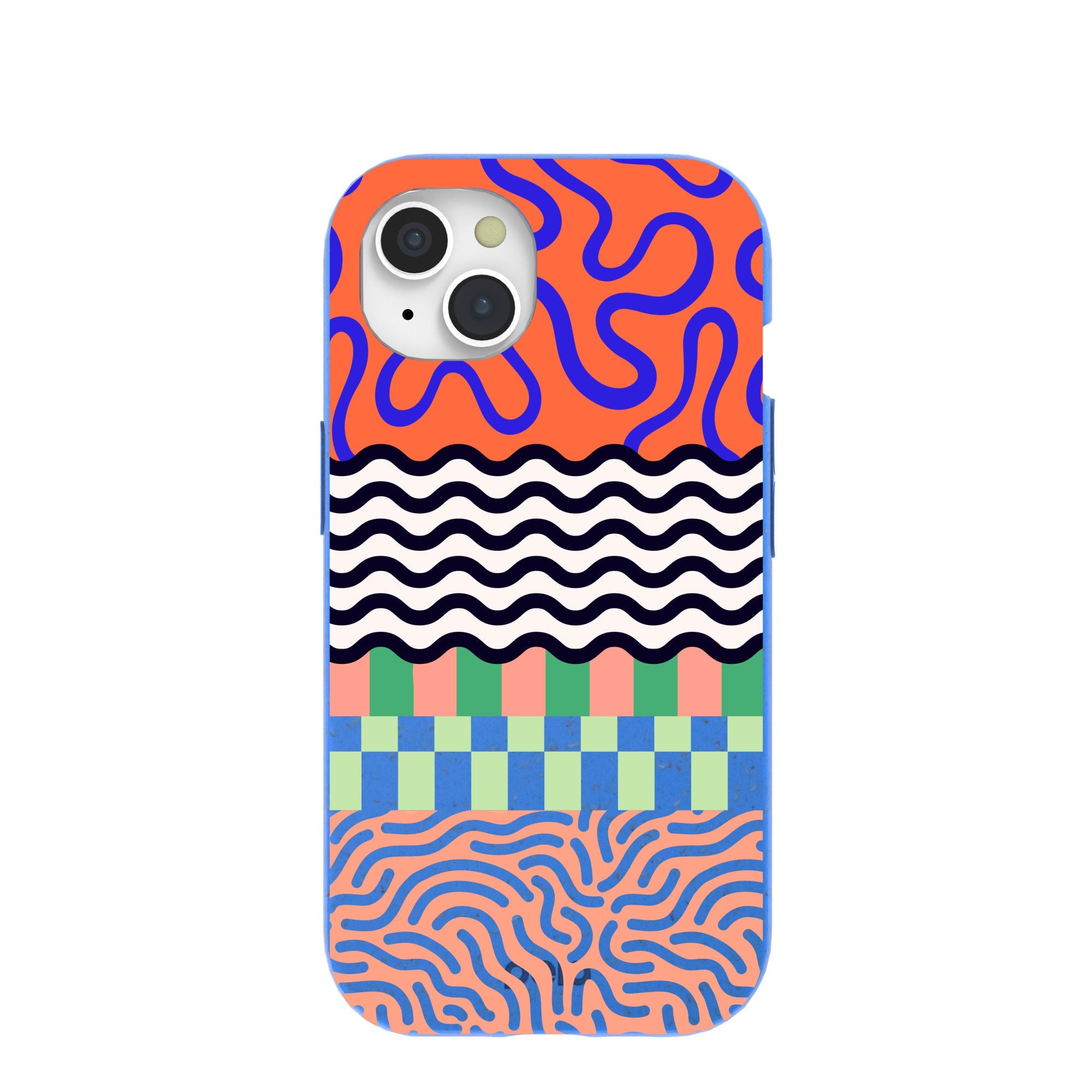 Electric Blue Tangerine Mix iPhone 15 Case Refurbished - Pela Case refurbished available on Cerqular