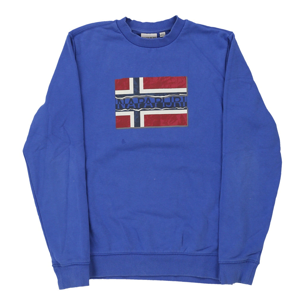 Buy Napapijri Spellout Sweatshirt - Small Blue Cotton Refurbished - $57.61 Napapijri Spellout Sweatshirt - Small Blue Cotton Refurbished - Thrifted (note: this is a term often used to describe second- refurbished available on Cerqular