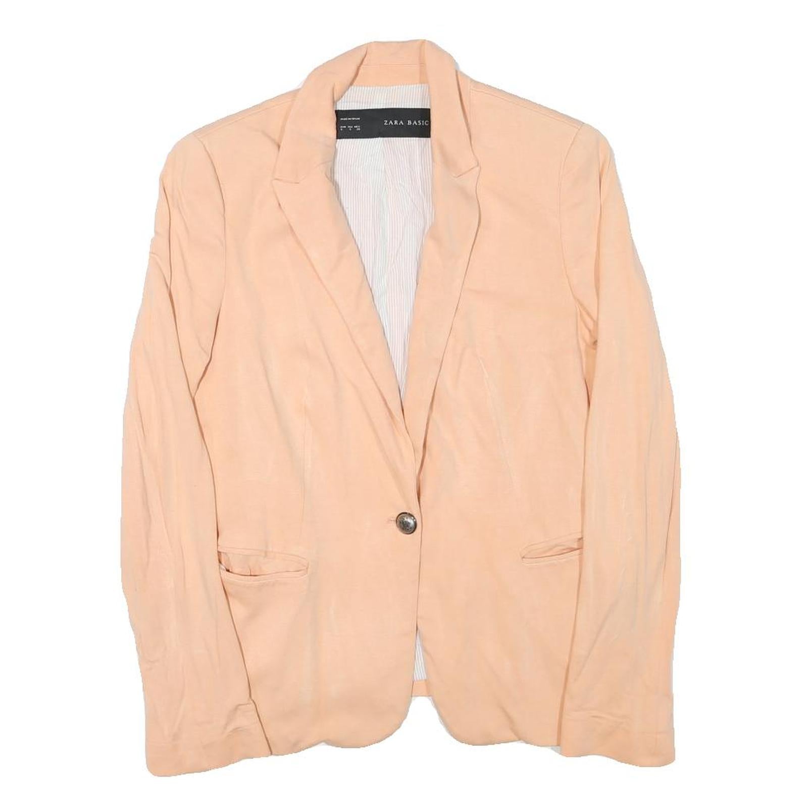 ZARA BASIC Womens Beige Cotton Blend Blazer Jacket S Button Closure Plain Refurbished - N/A refurbished available on Cerqular